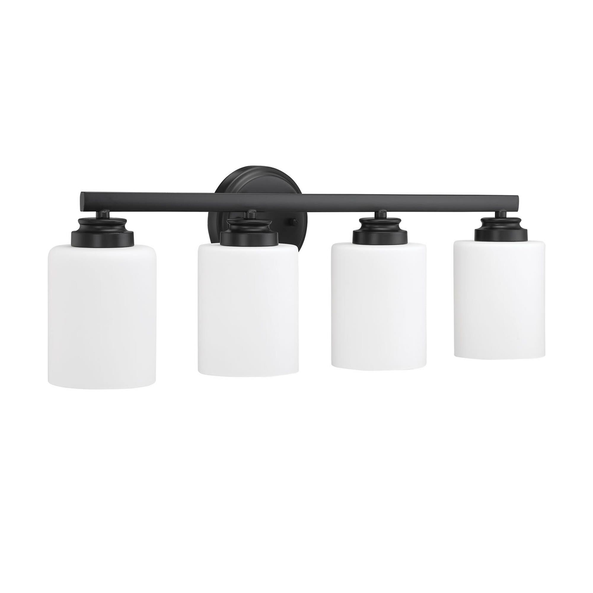 Shown in Flat Black finish and White Frosted glass and Glass shade