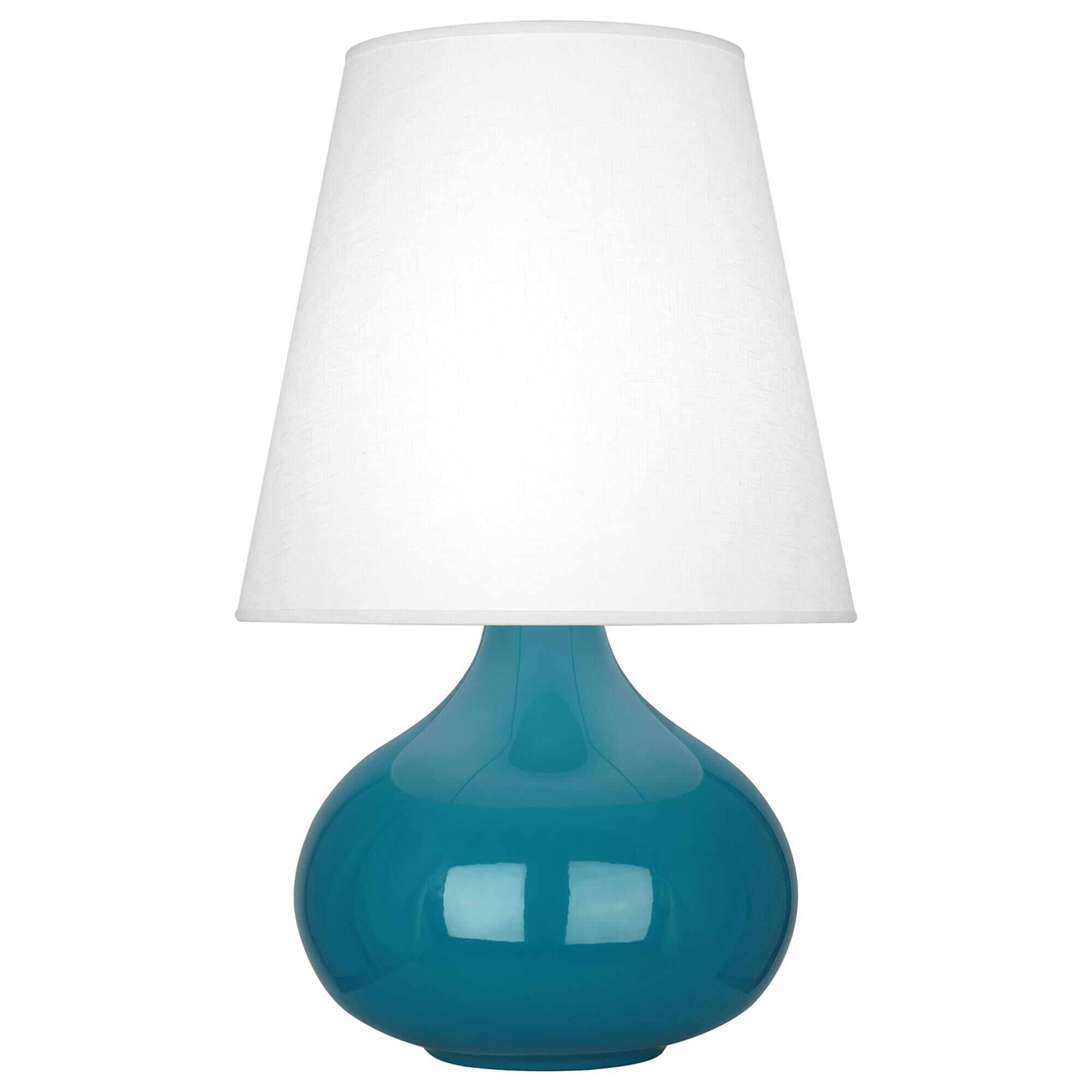 Shown in Peacock Glazed Ceramic finish and Oyster Linen shade