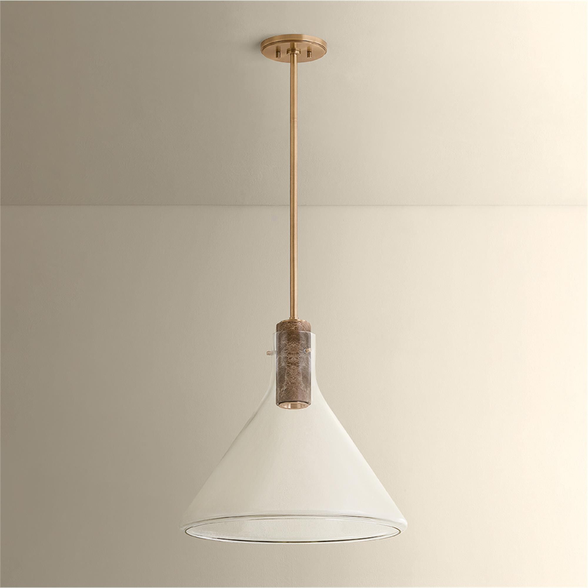 Shown in Patina Brass finish and Clear glass