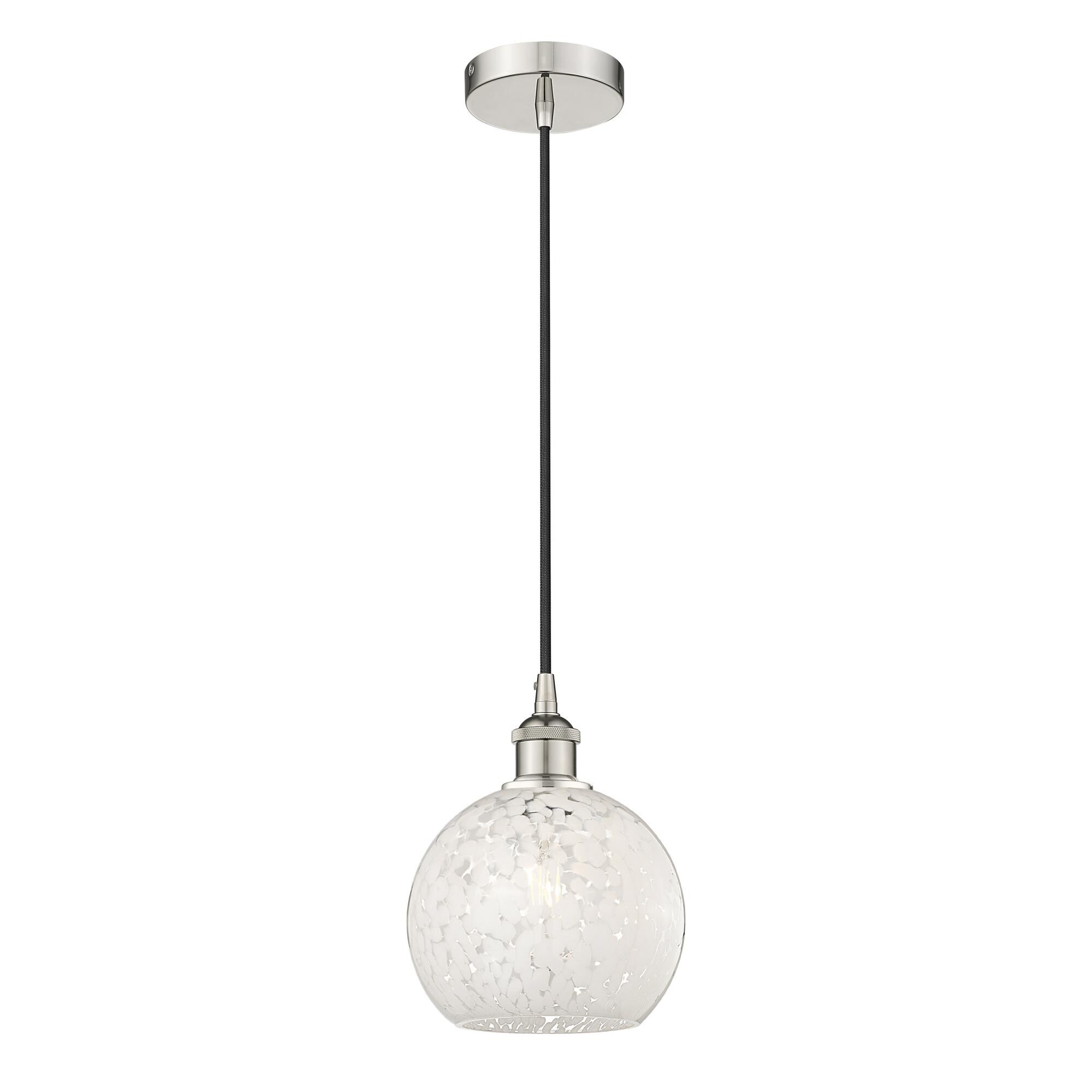 Shown in Polished Nickel finish and White Mouchette glass