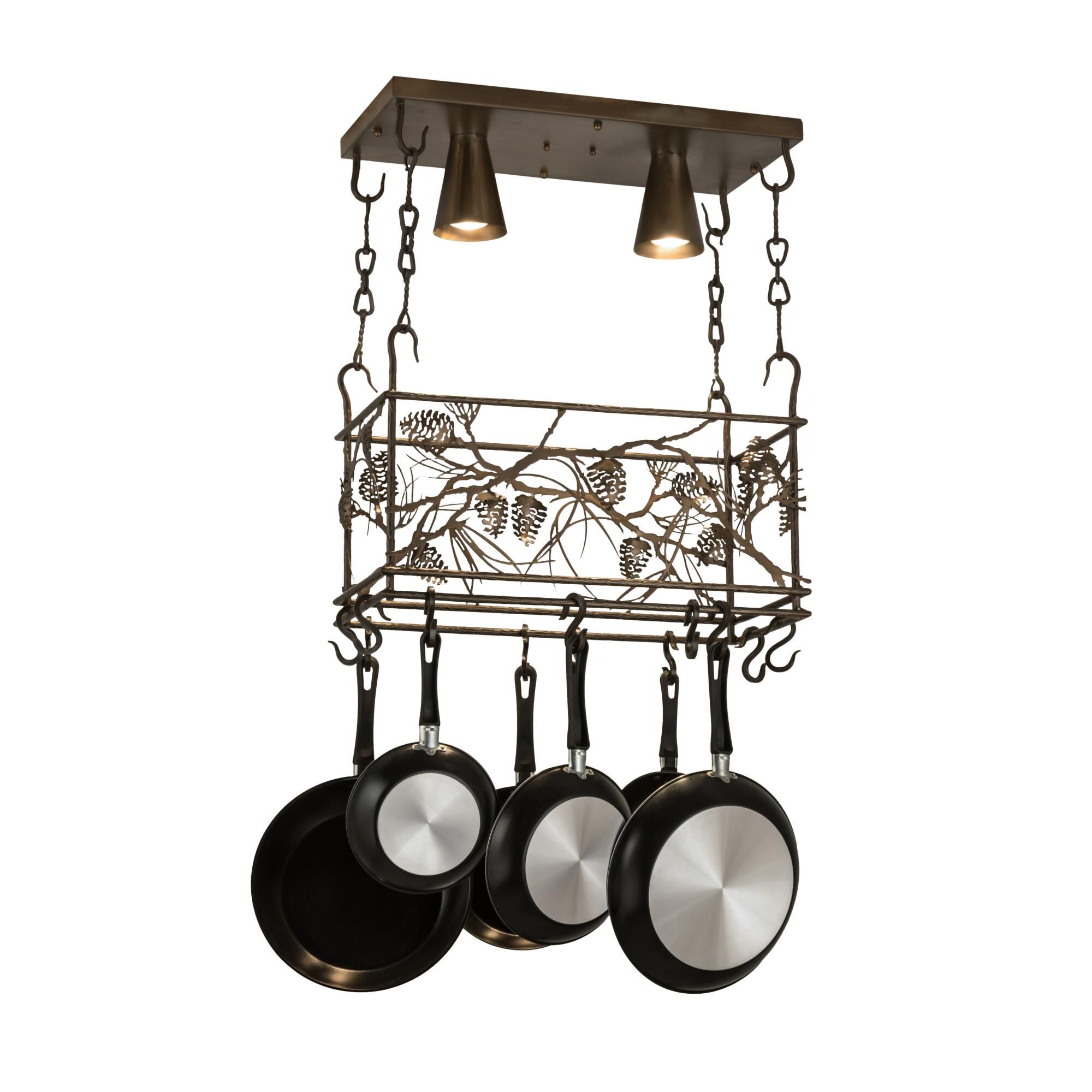 Whispering Pines 24 Inch 2 Light Lighted Pot Rack by Meyda Lighting