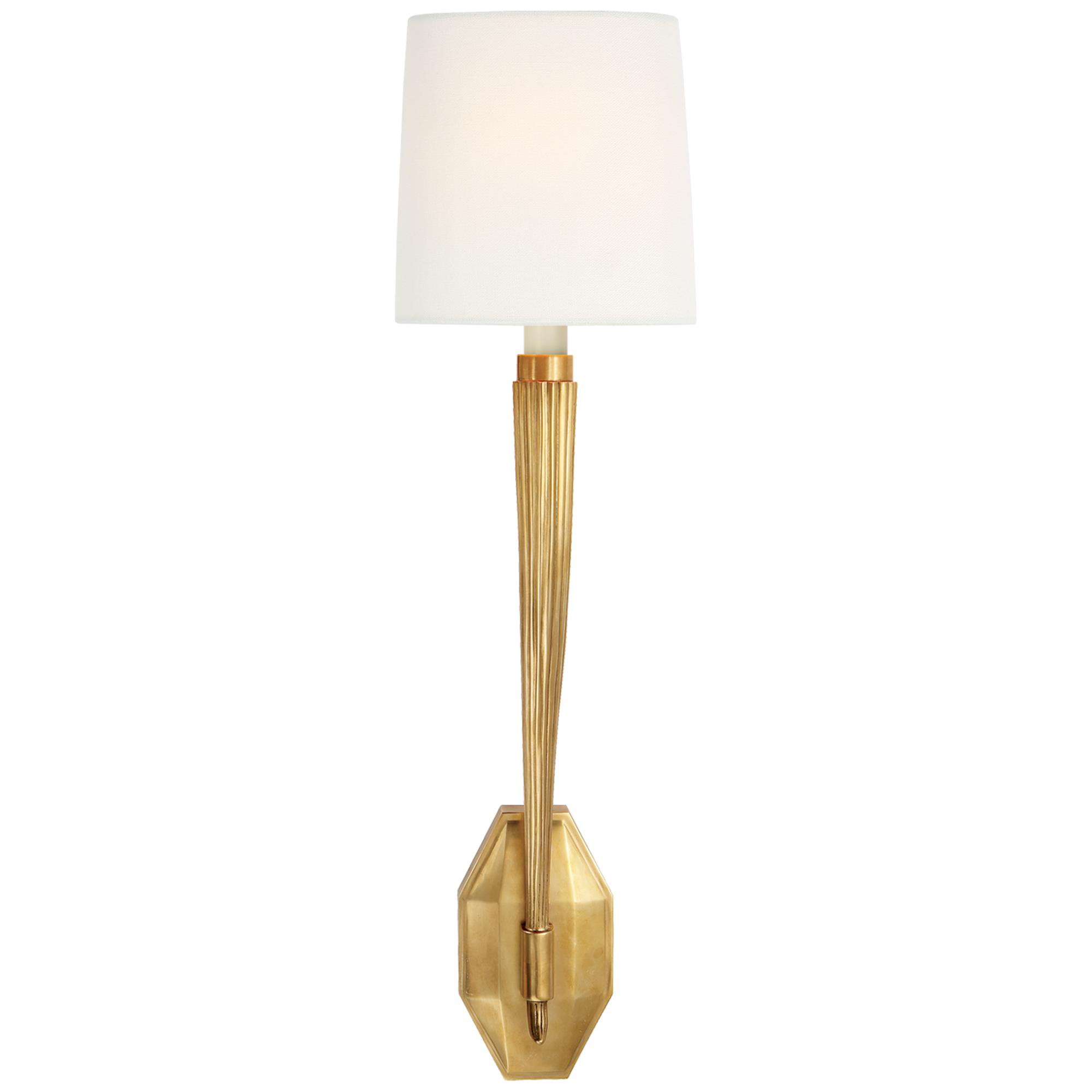 Shown in Antique-Burnished Brass finish and Linen Shield shade