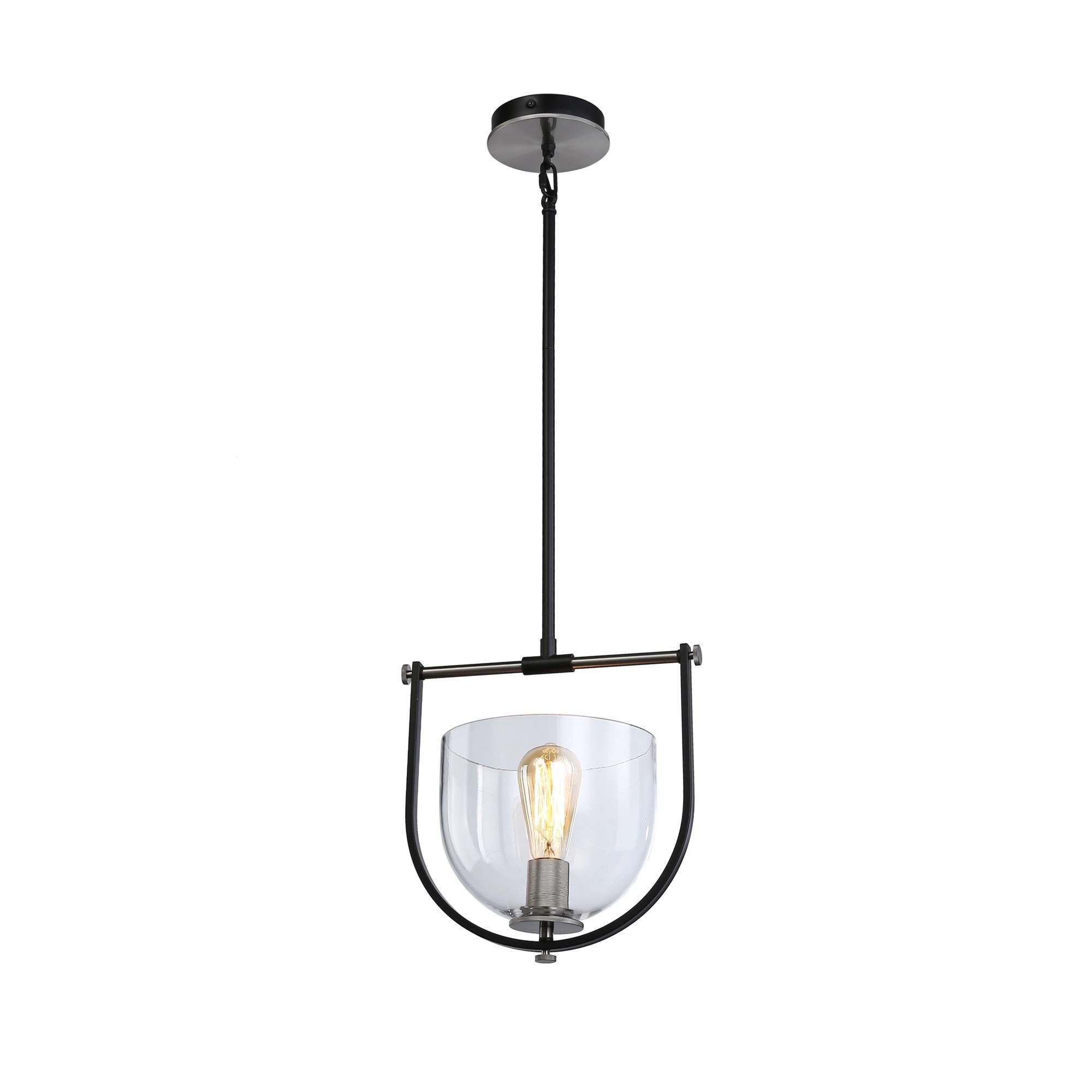 Shown in Black & Nickel finish and Glass shade