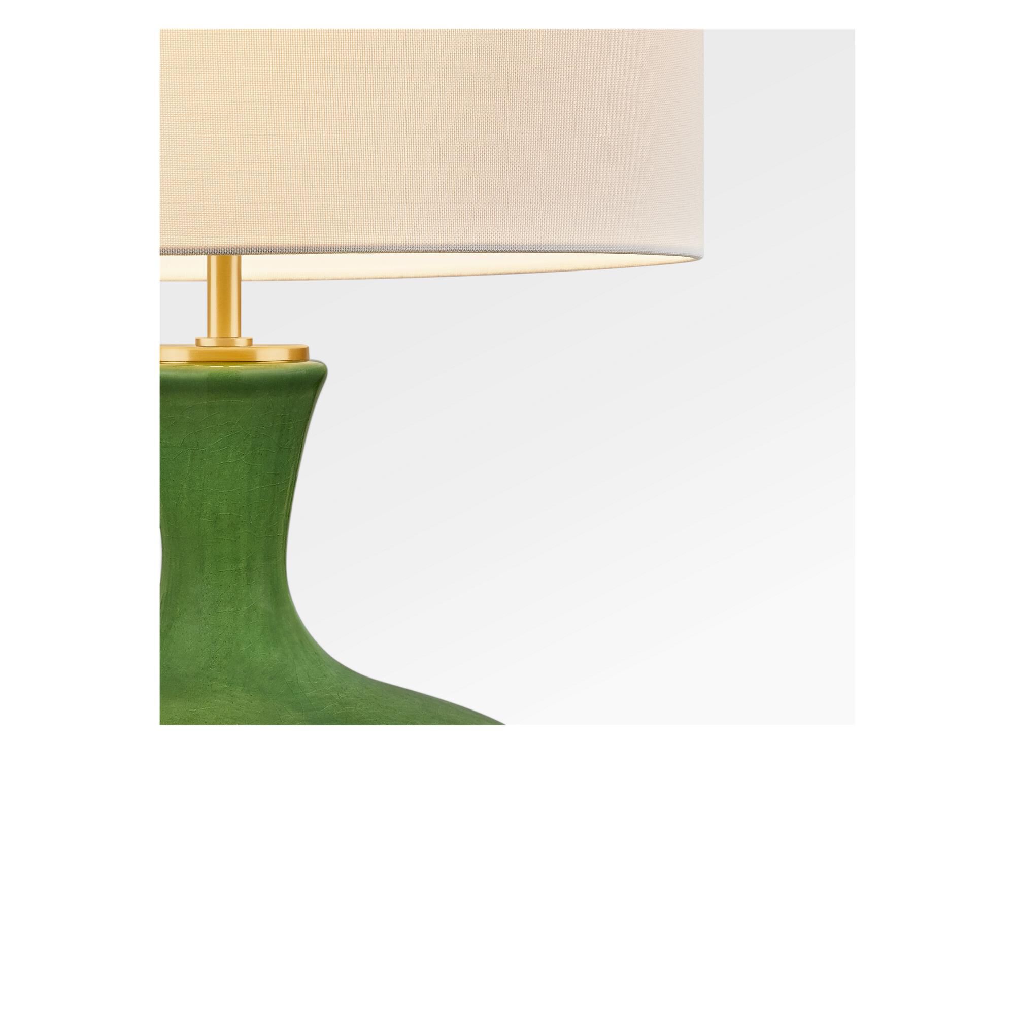 Shown in Green finish and White Linen Fabric shade