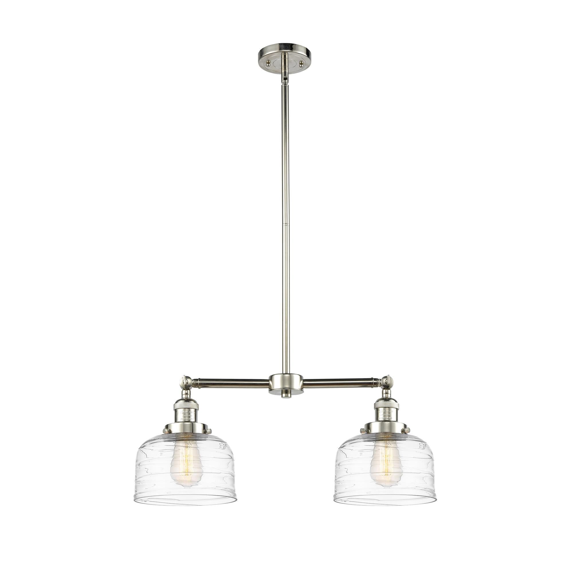 Shown in Polished Nickel finish and Clear Deco Swirl glass