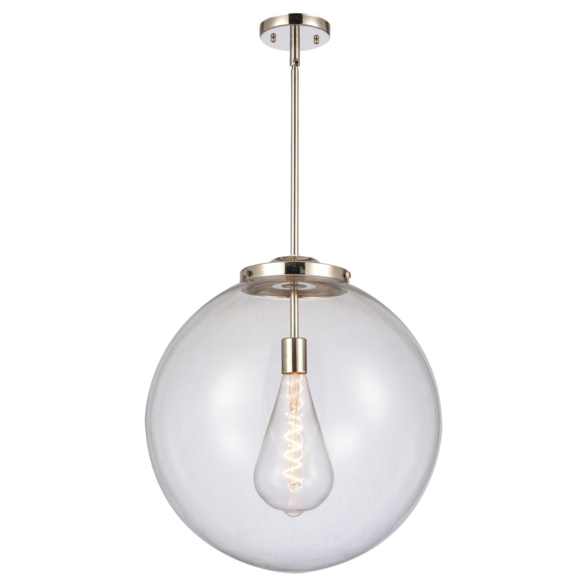 Shown in Polished Nickel finish and Clear Beacon glass