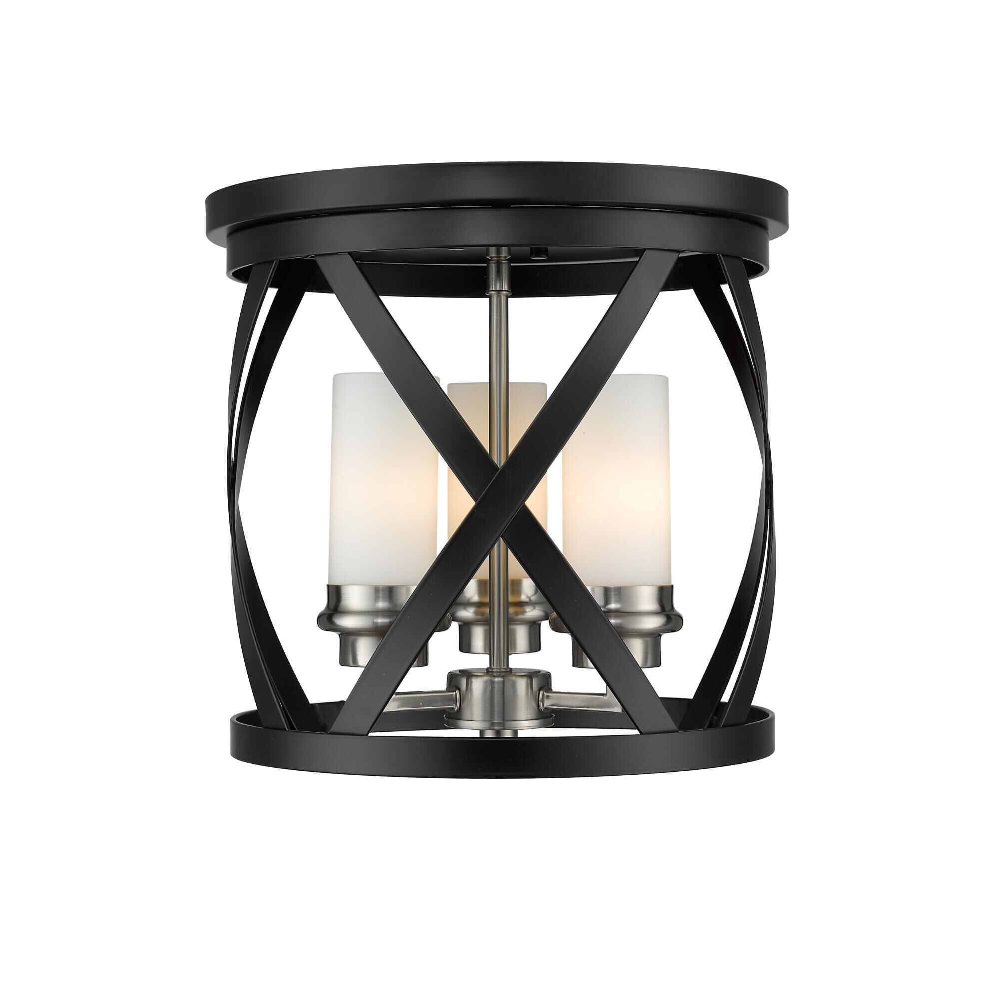 Shown in Matte Black + Brushed Nickel finish and Glass shade