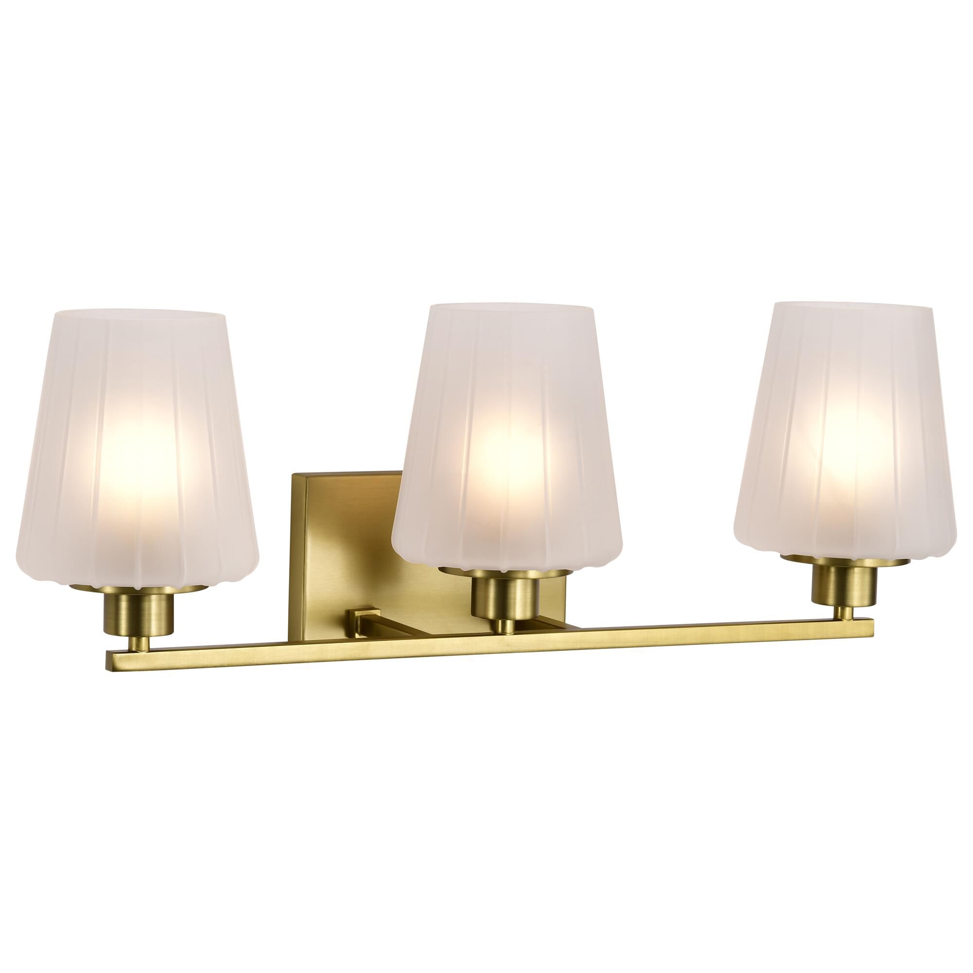 Shown in Vintage Brass finish and Etched White glass