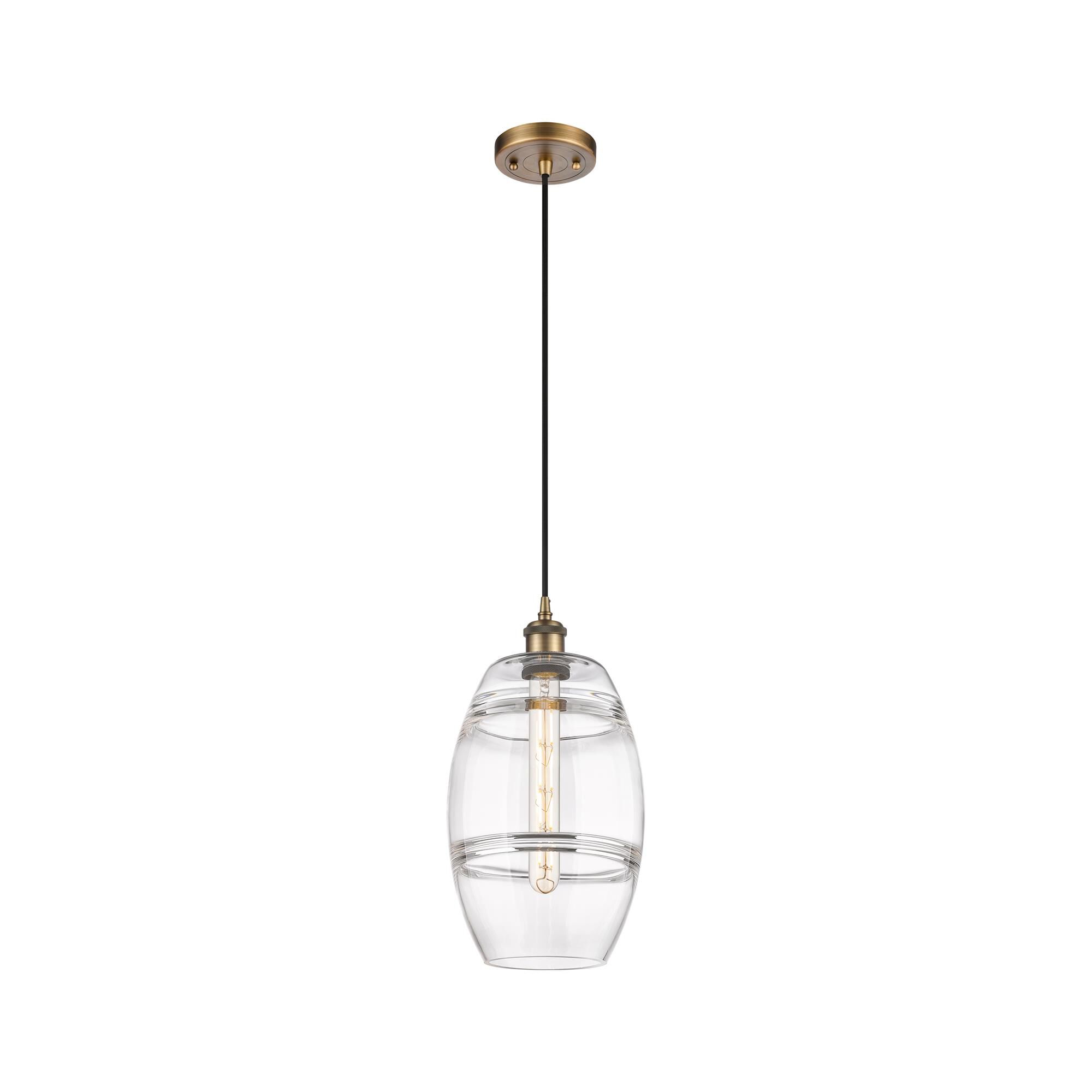 Shown in Brushed Brass finish and Clear glass
