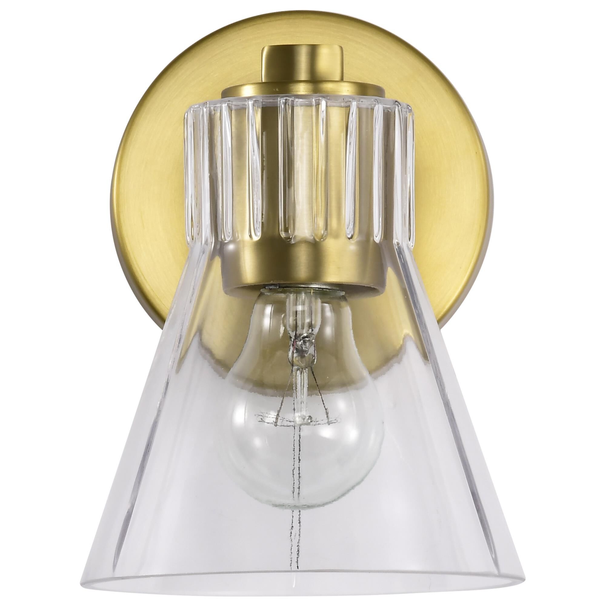 Shown in Vintage Brass finish and Clear glass