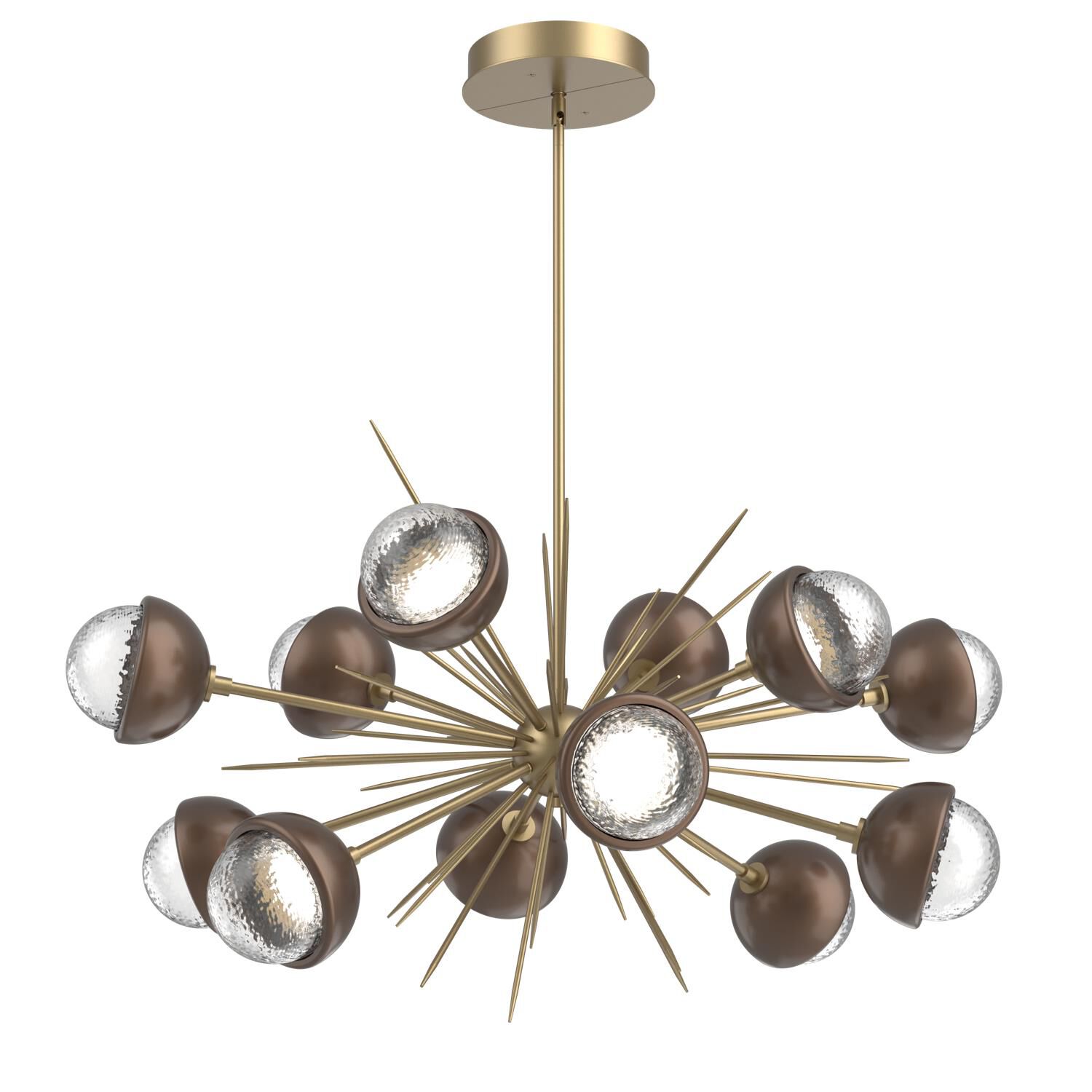 Shown in Gilded Brass finish and Clear glass and Burnished Bronze accent
