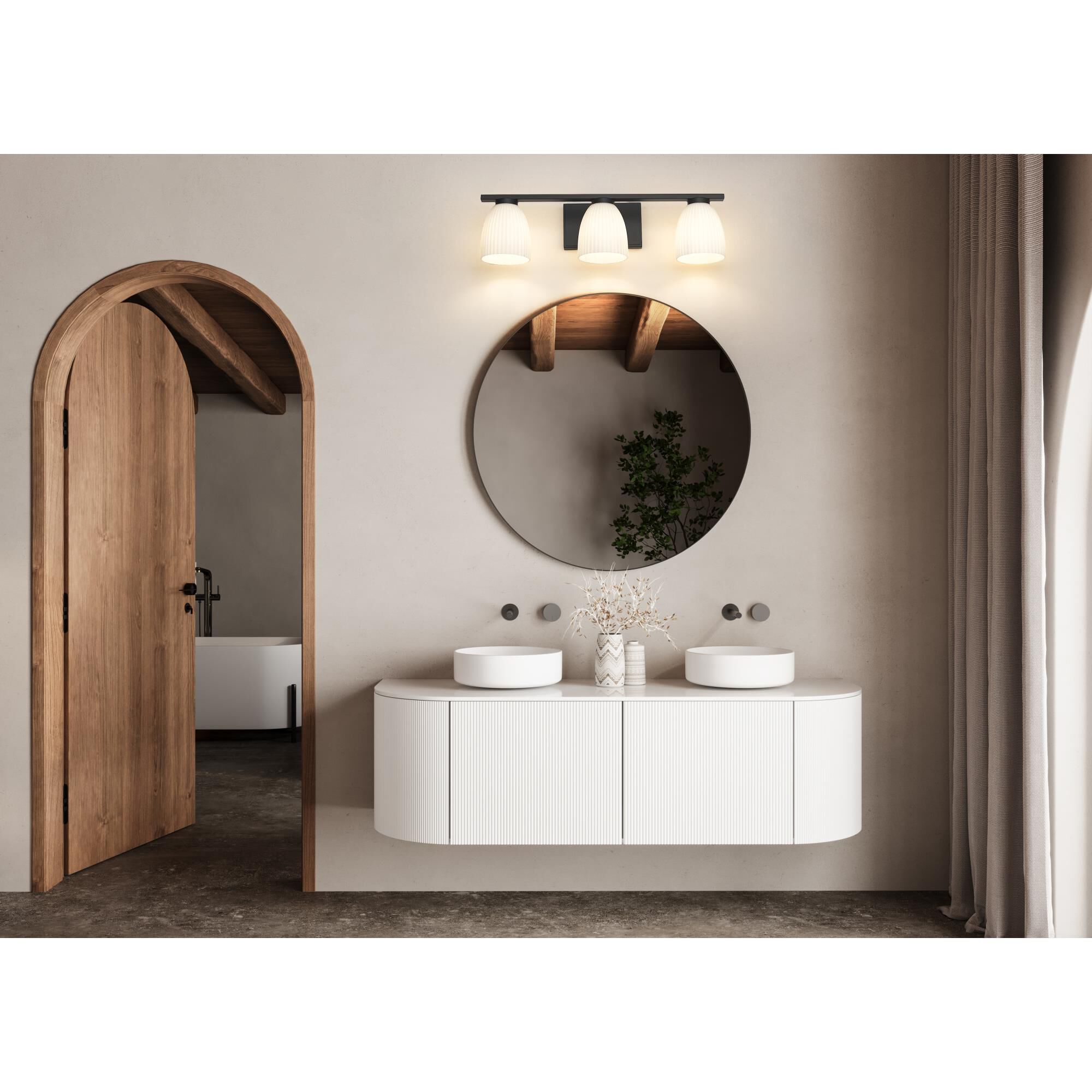 Shown in Matte Black finish and Matte Opal glass and Matte Opal shade