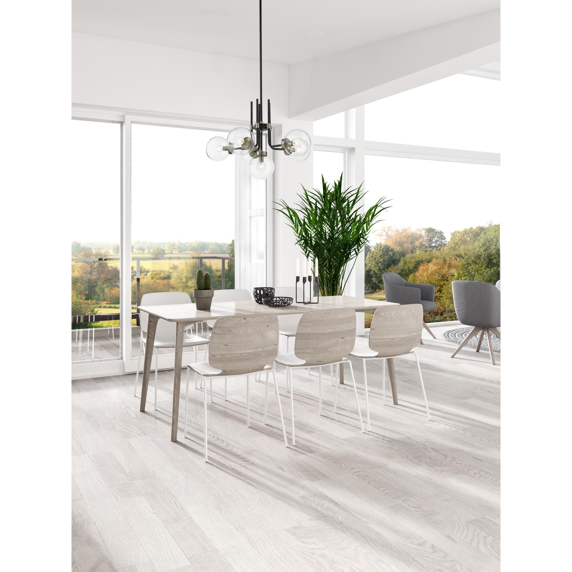 Shown in Matte Black + Brushed Nickel finish and Glass shade