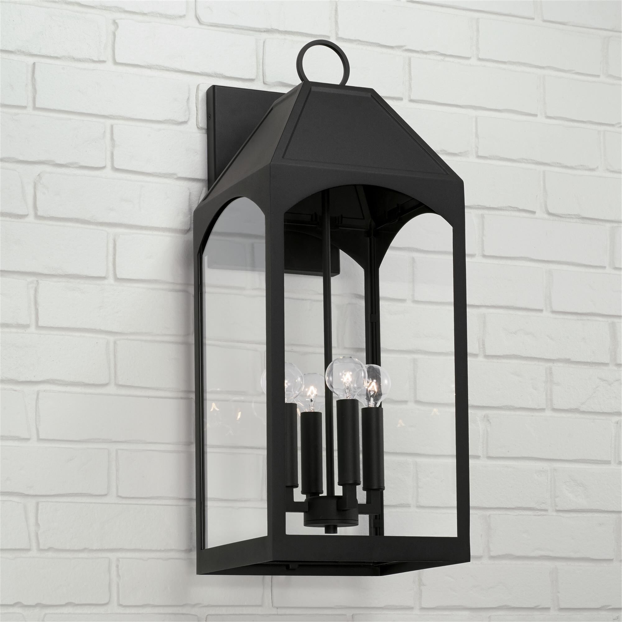 Shown in Black finish and Clear glass