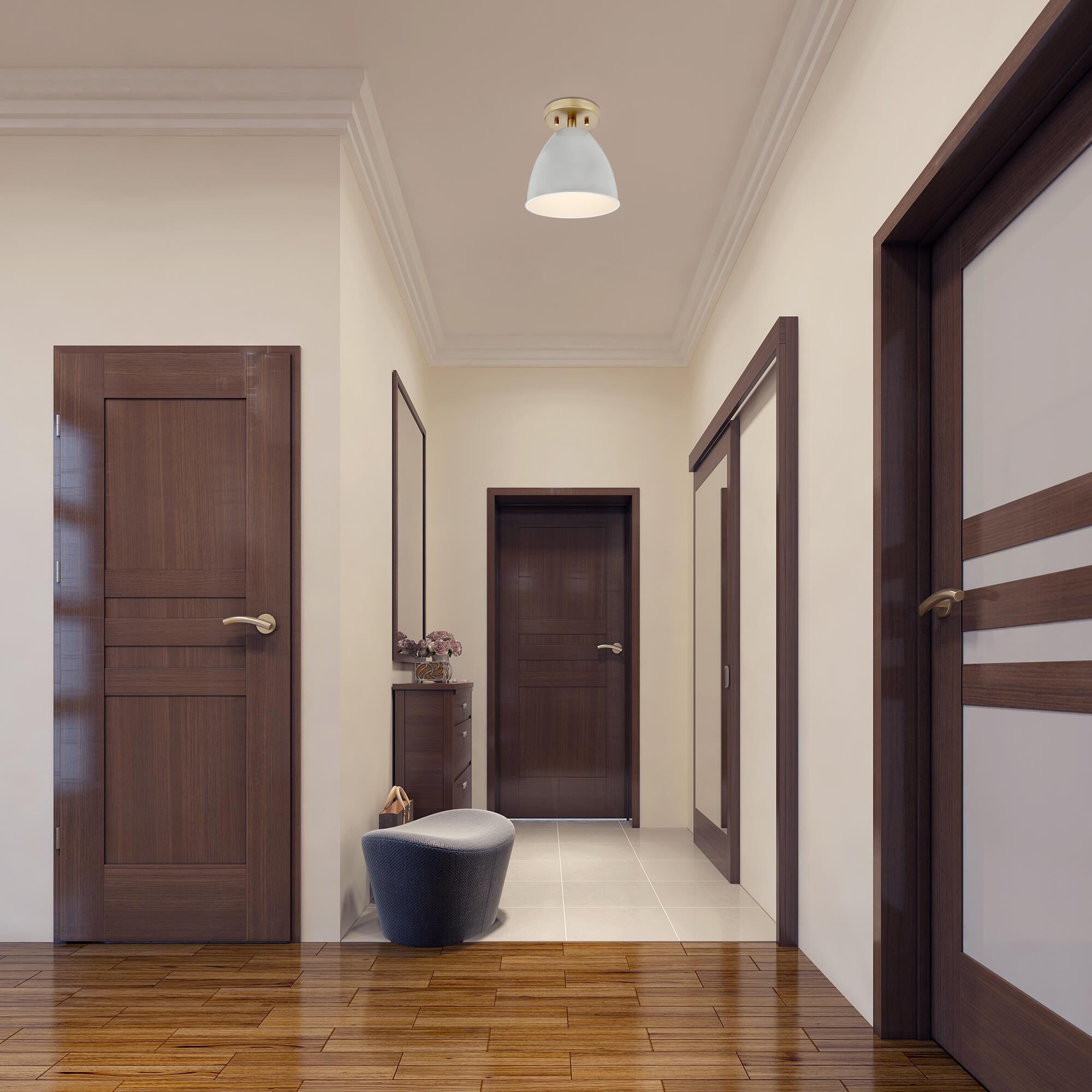 Shown in Brushed Gold finish and Grey Sky shade