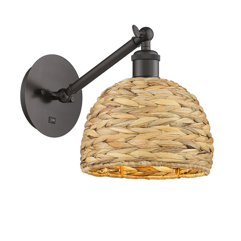 Bruno Marashlian Woven Rattan 8 Inch Wall Swing Lamp by Innovations Lighting