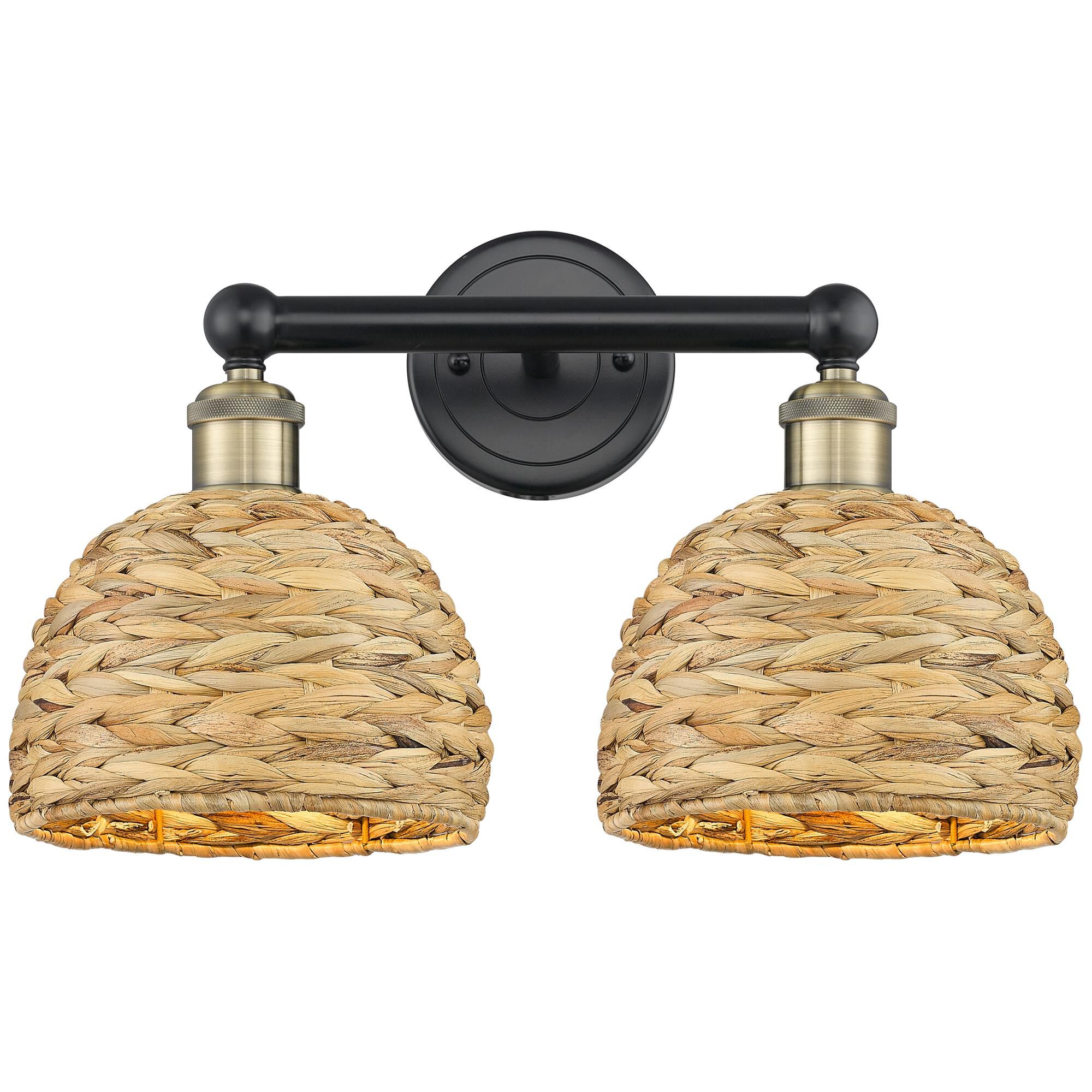 Shown in Black Antique Brass finish and Natural shade