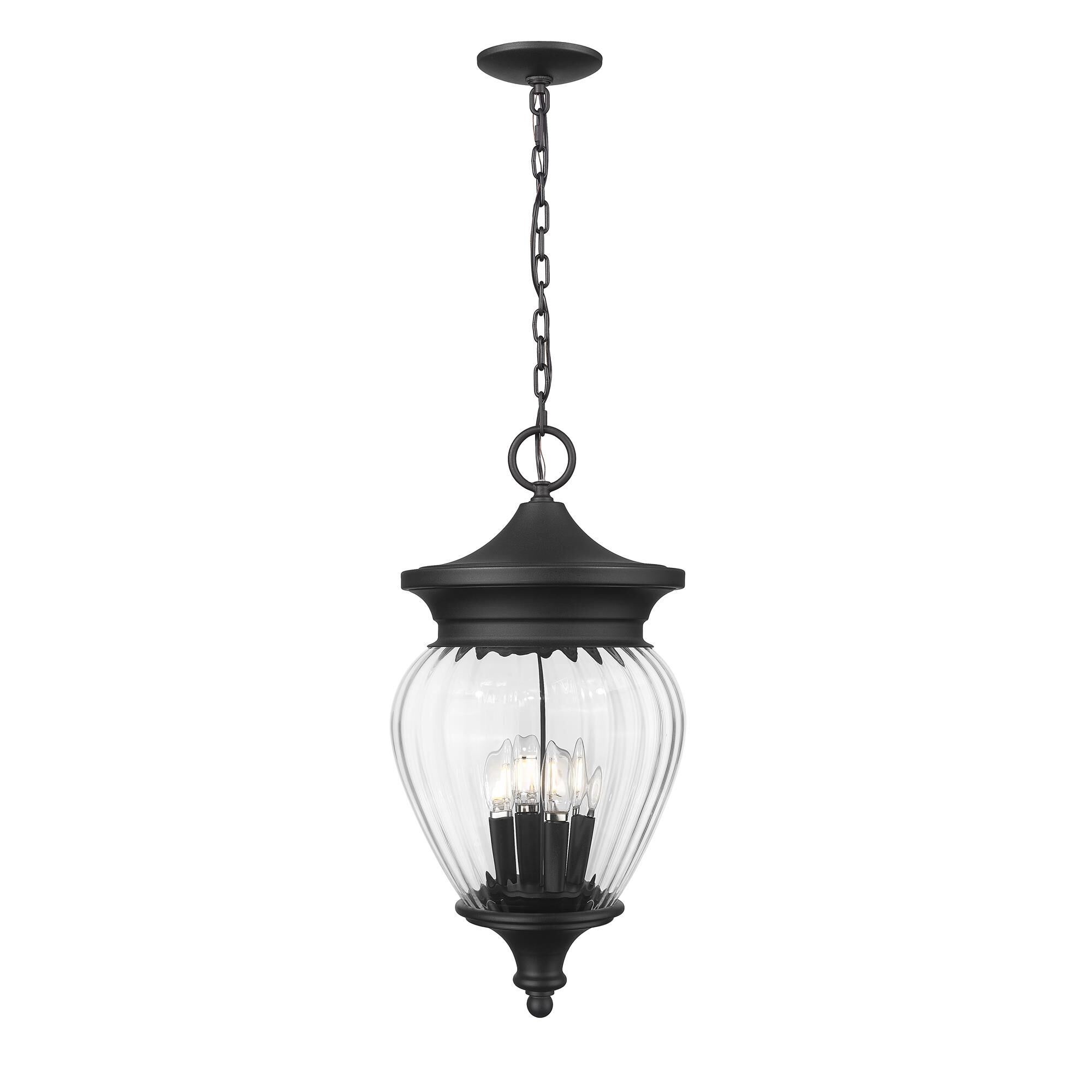 Shown in Black finish and Clear Ribbed glass and Clear Ribbed shade