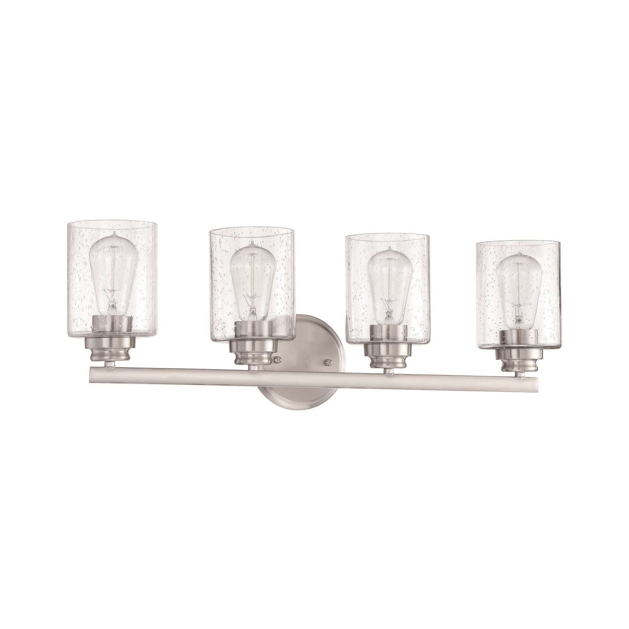 Shown in Brushed Polished Nickel finish and Clear Seeded glass and Glass shade