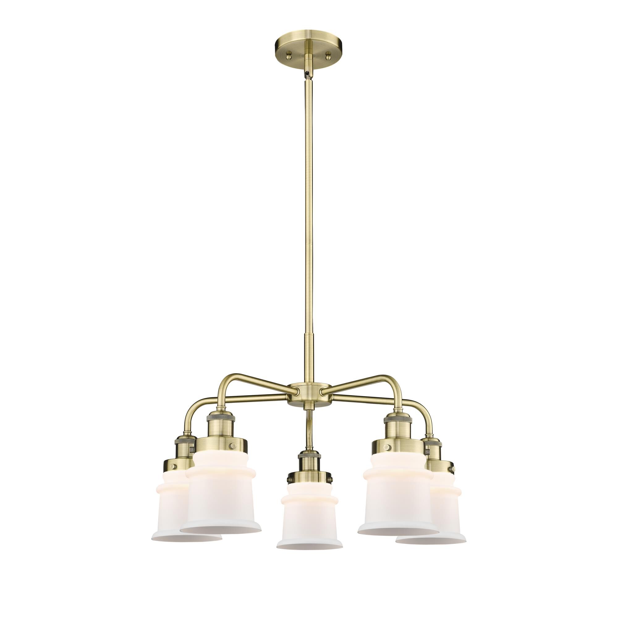 Shown in Antique Brass finish and Matte White glass