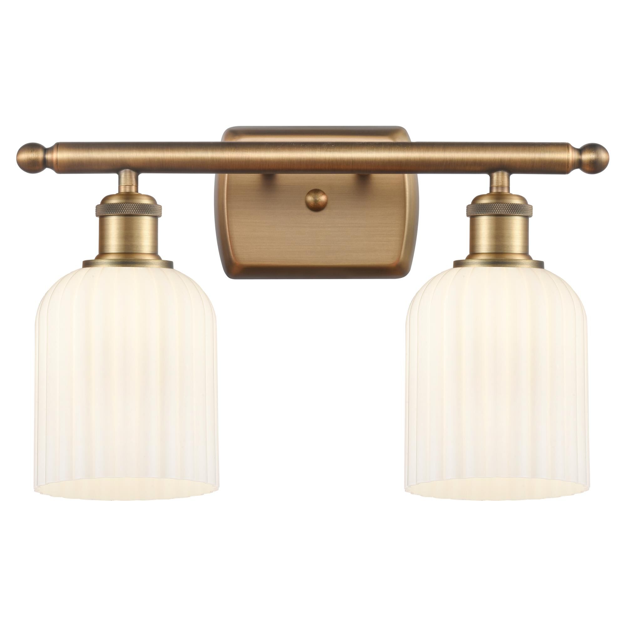 Shown in Brushed Brass finish and Gloss White shade