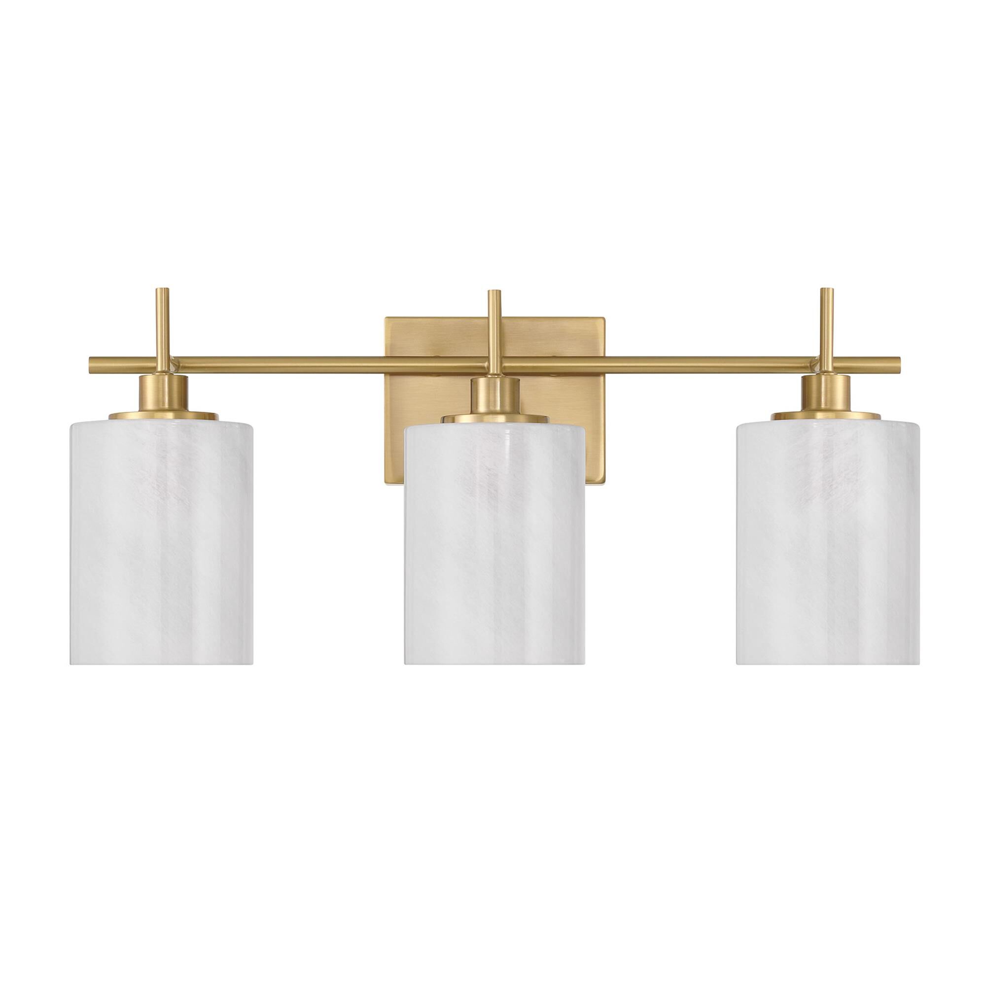 Shown in Natural Brass finish and White Strie glass