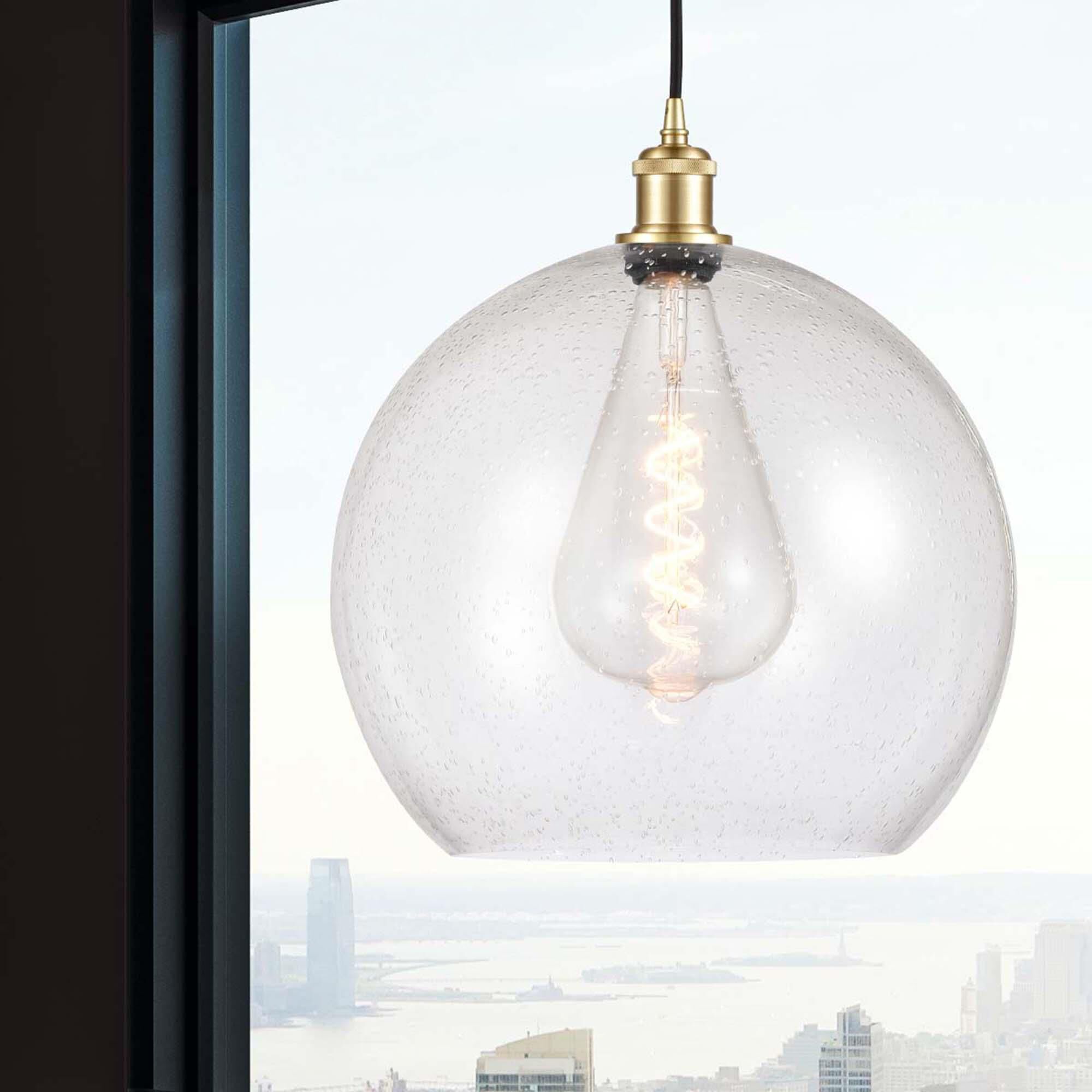 Shown in Satin Gold finish and Seedy glass