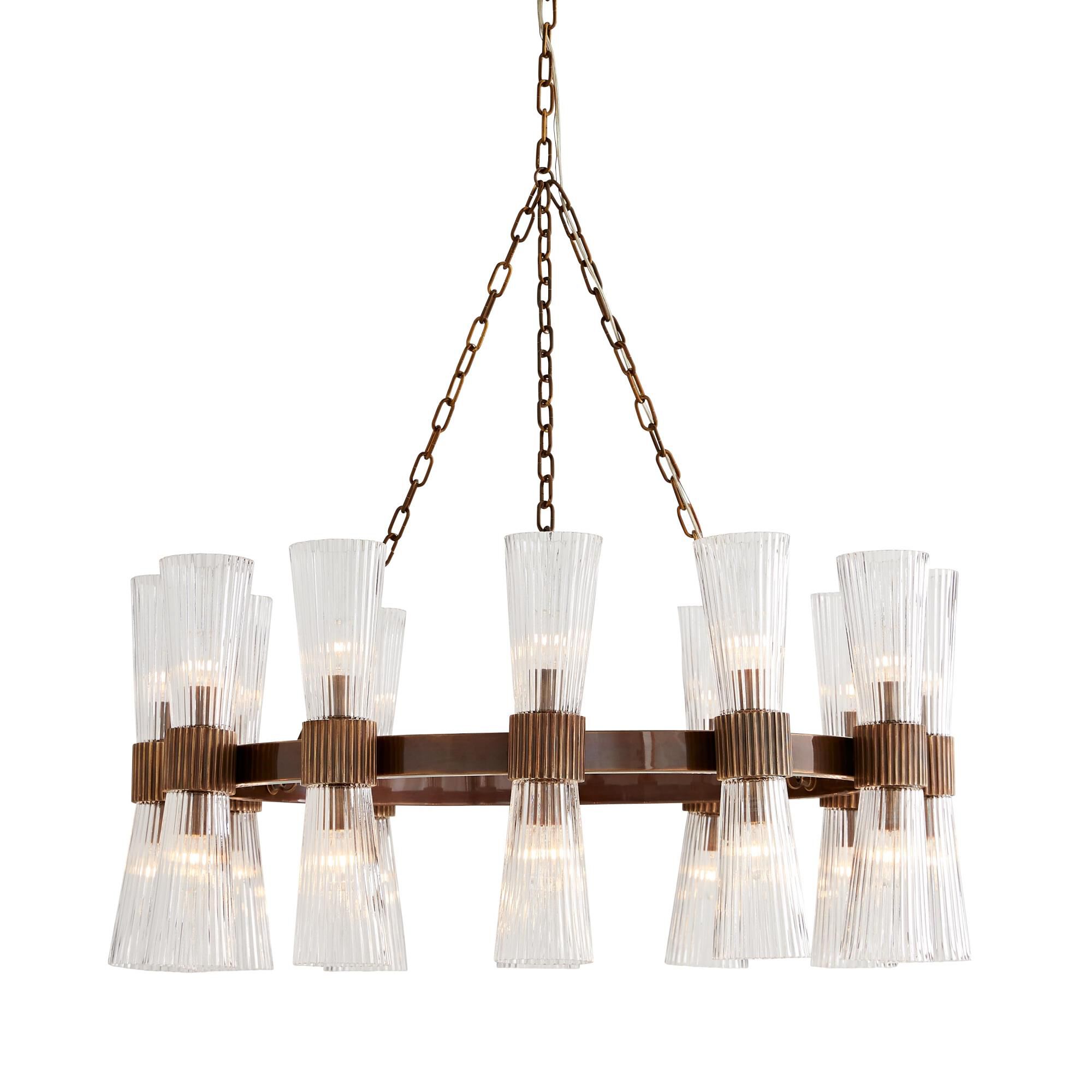 Shown in Heritage Brass finish and Clear Fluted glass