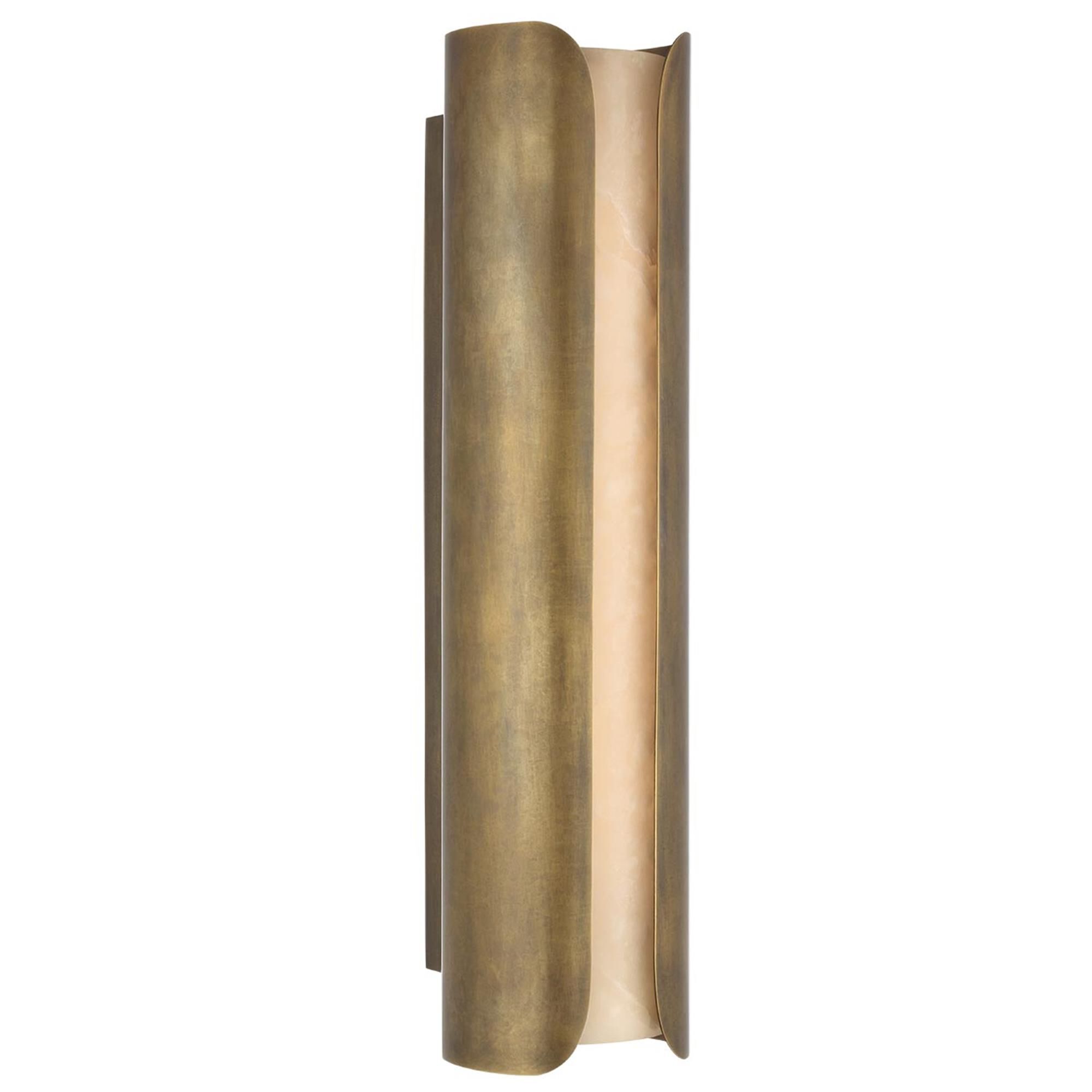 Shown in Mottled Brass finish and Alabaster shade