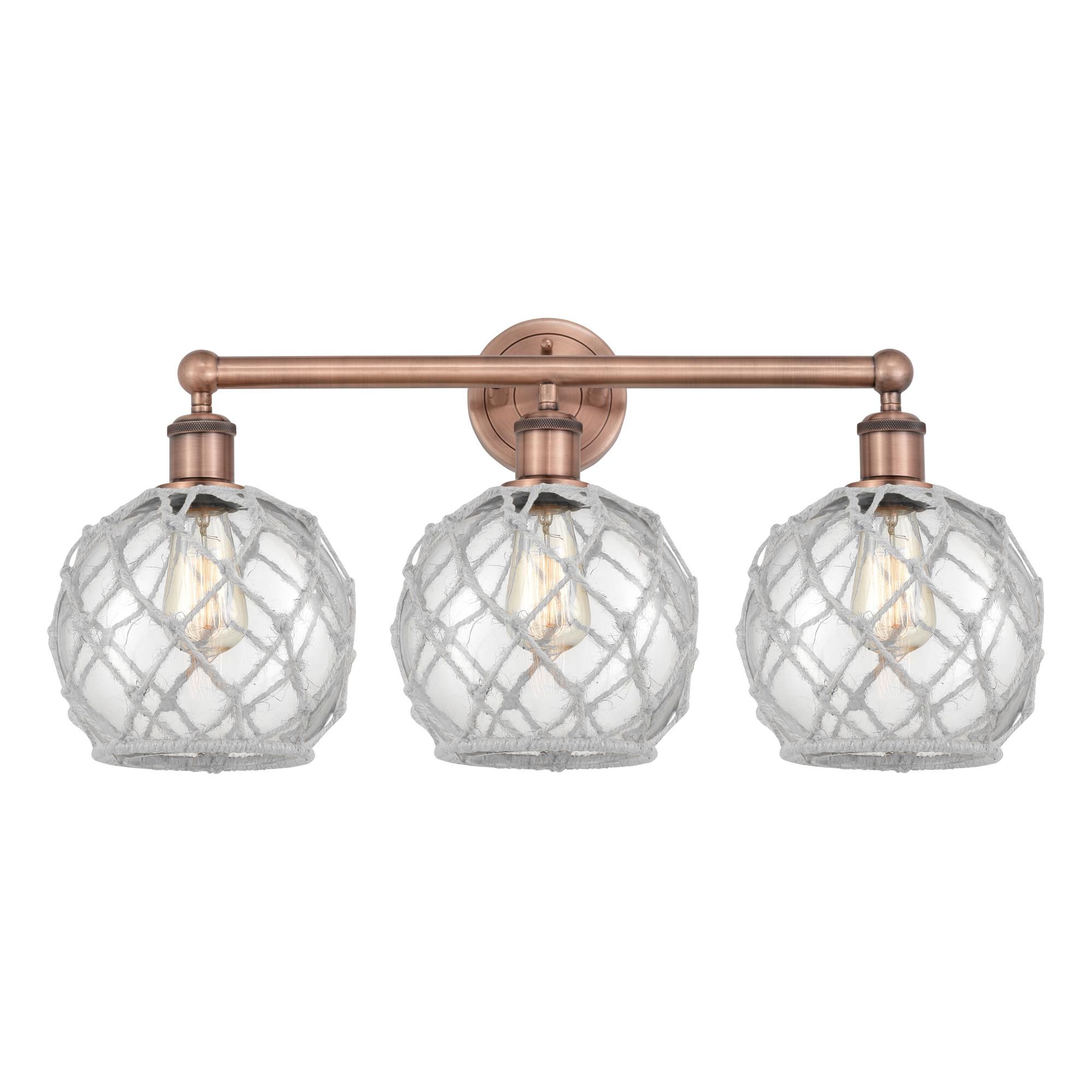 Shown in Antique Copper finish and Clear with White Rope glass