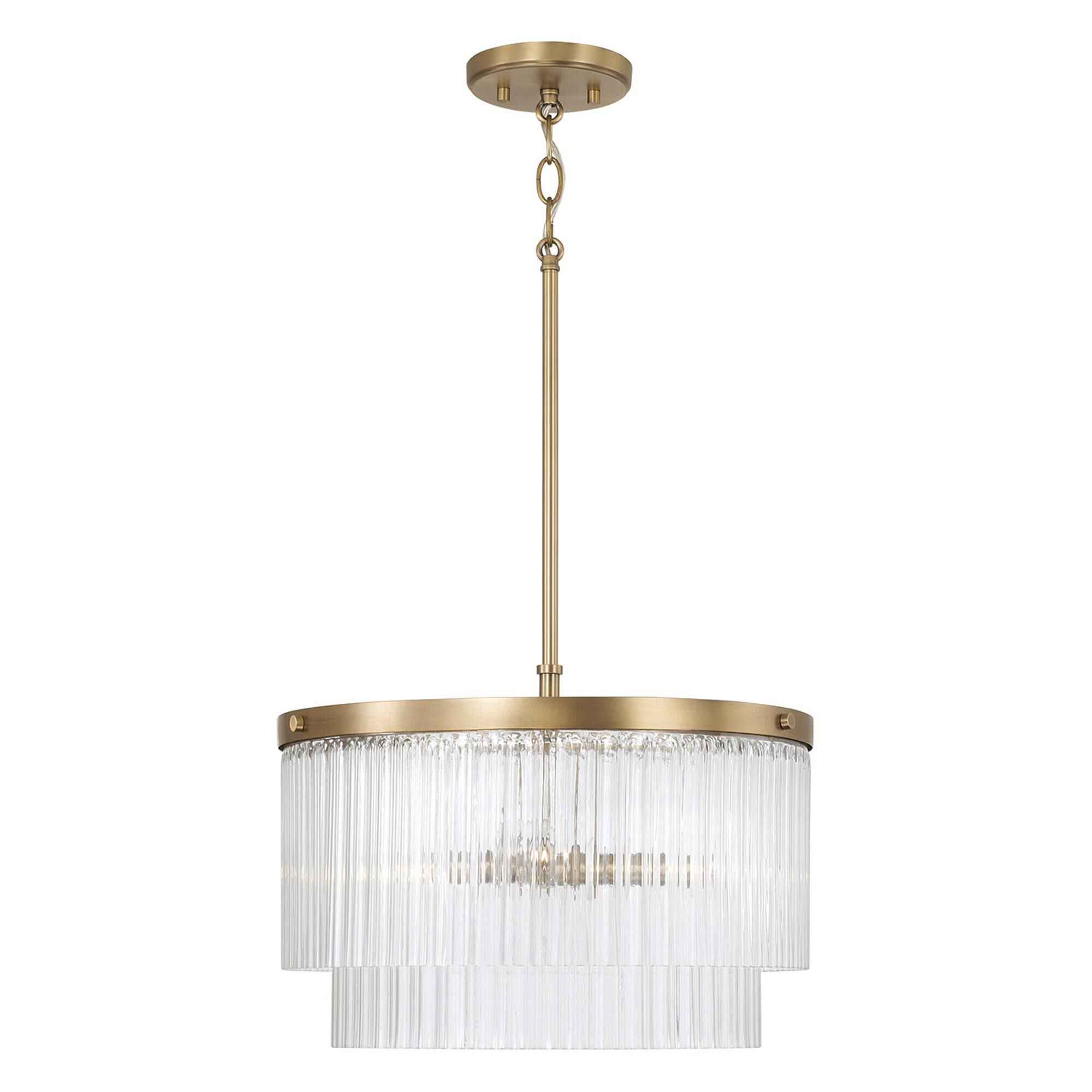 Shown in Aged Brass finish and Beveled Fluted glass