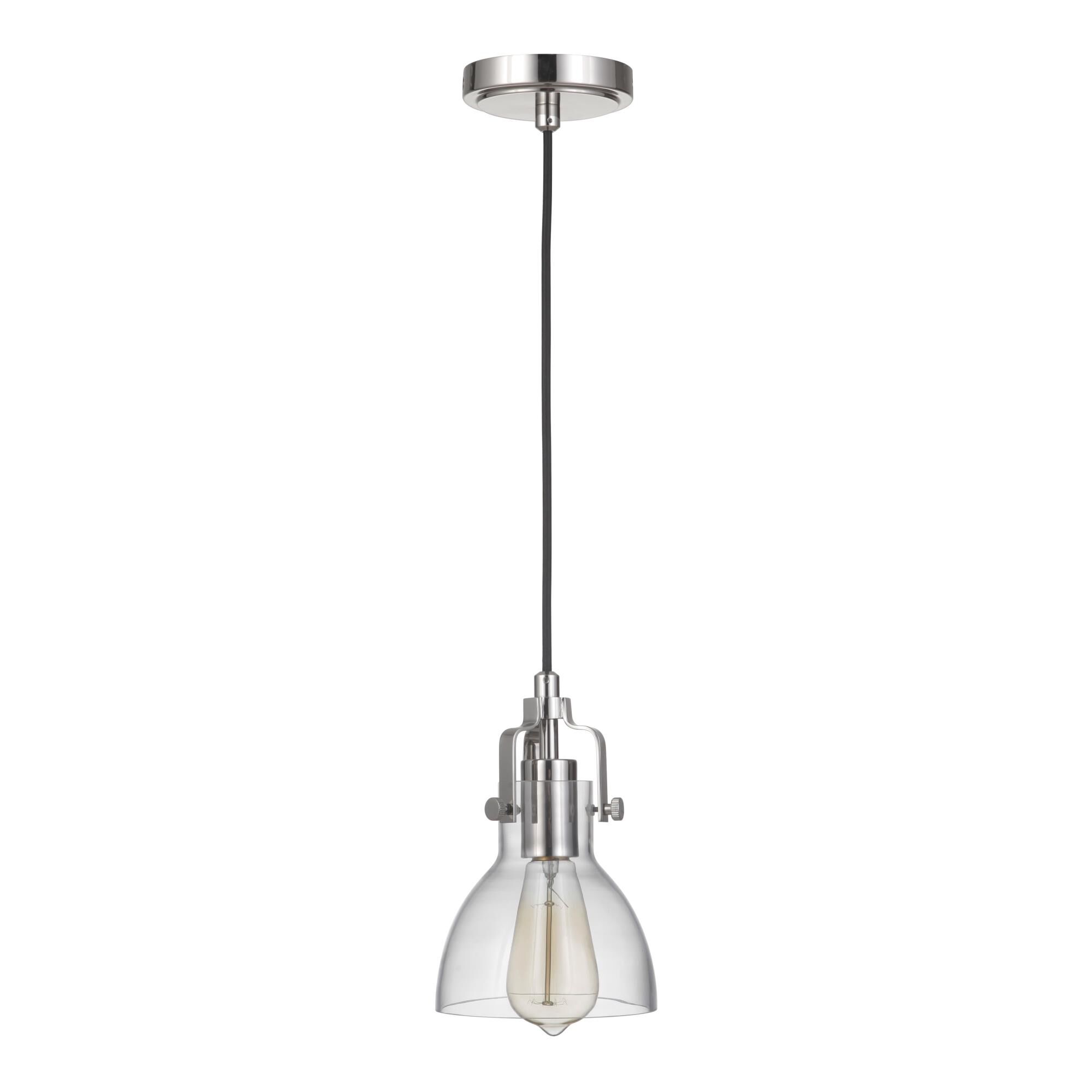 Shown in Polished Nickel finish and Clear glass and Glass shade
