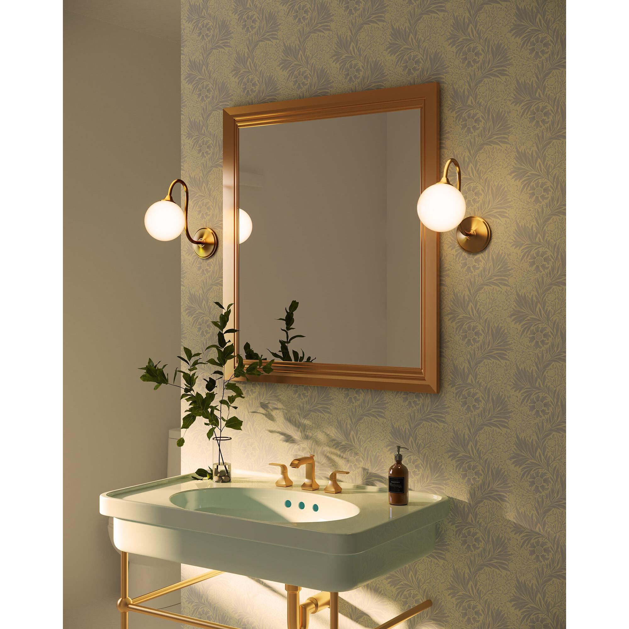 Shown in Brushed Gold finish and Matte Opal glass