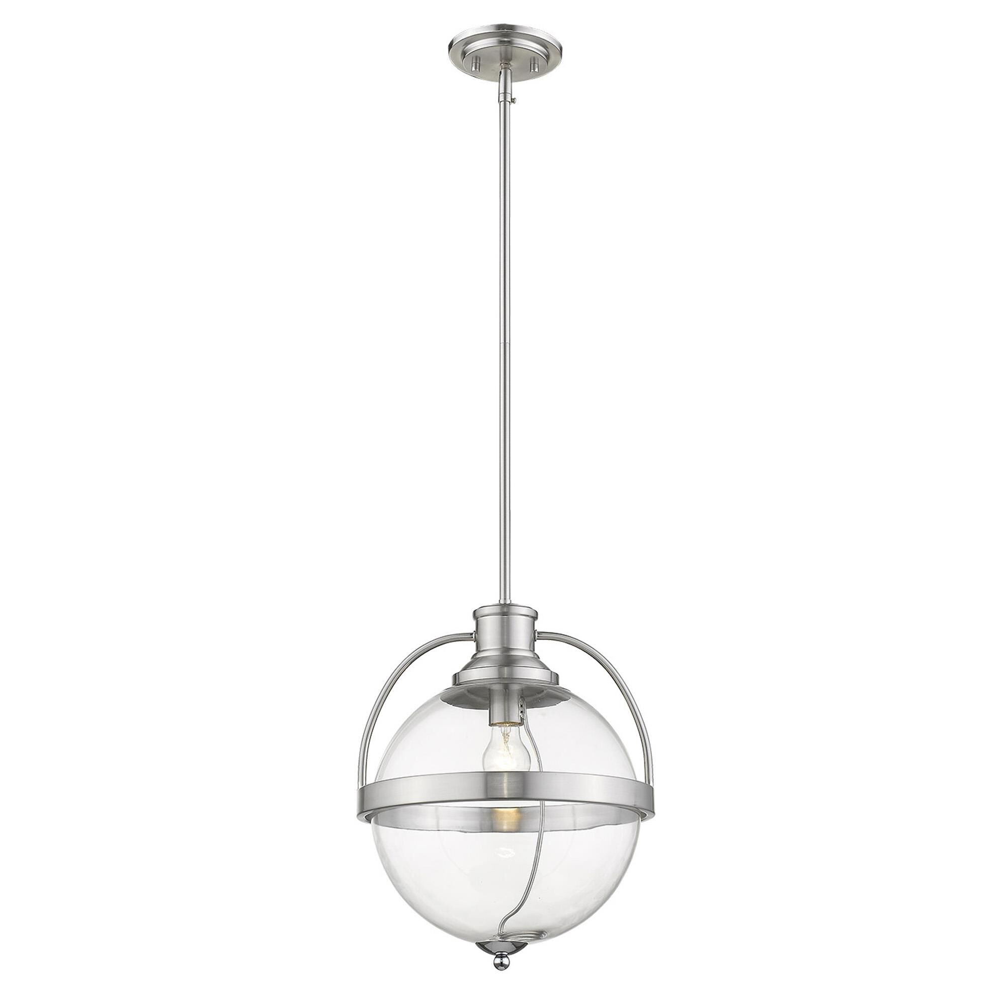 Shown in Satin Nickel finish and Clear glass and Clear, Glass Globe shade
