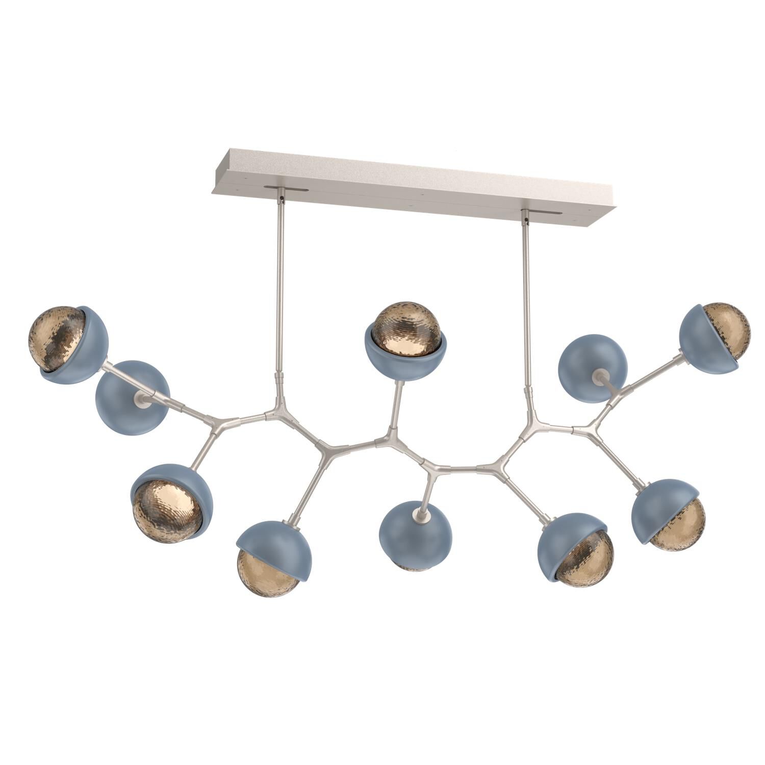 Shown in Beige Silver finish and Bronze glass and Poppy Blue accent