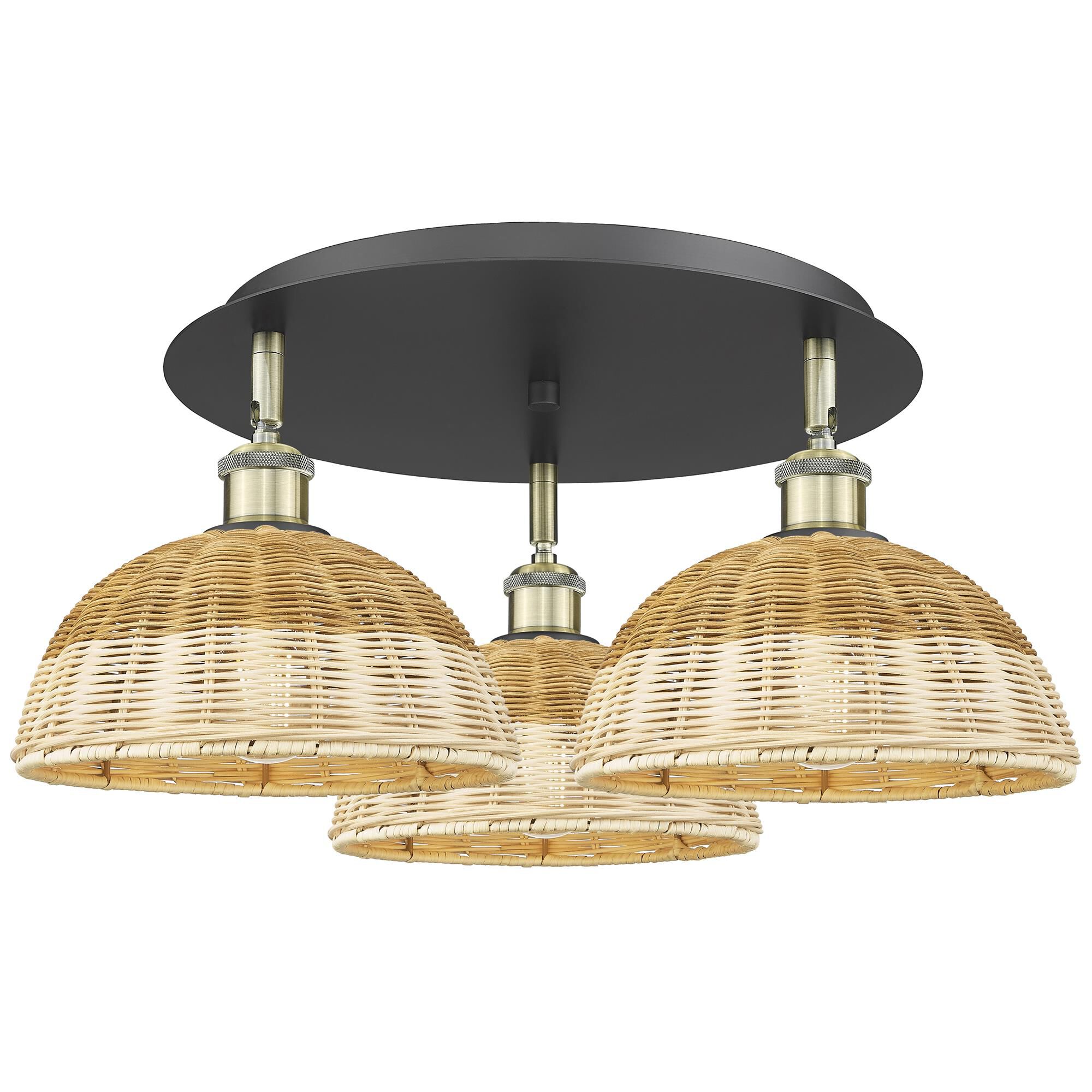 Shown in Black Antique Brass finish and Natural shade