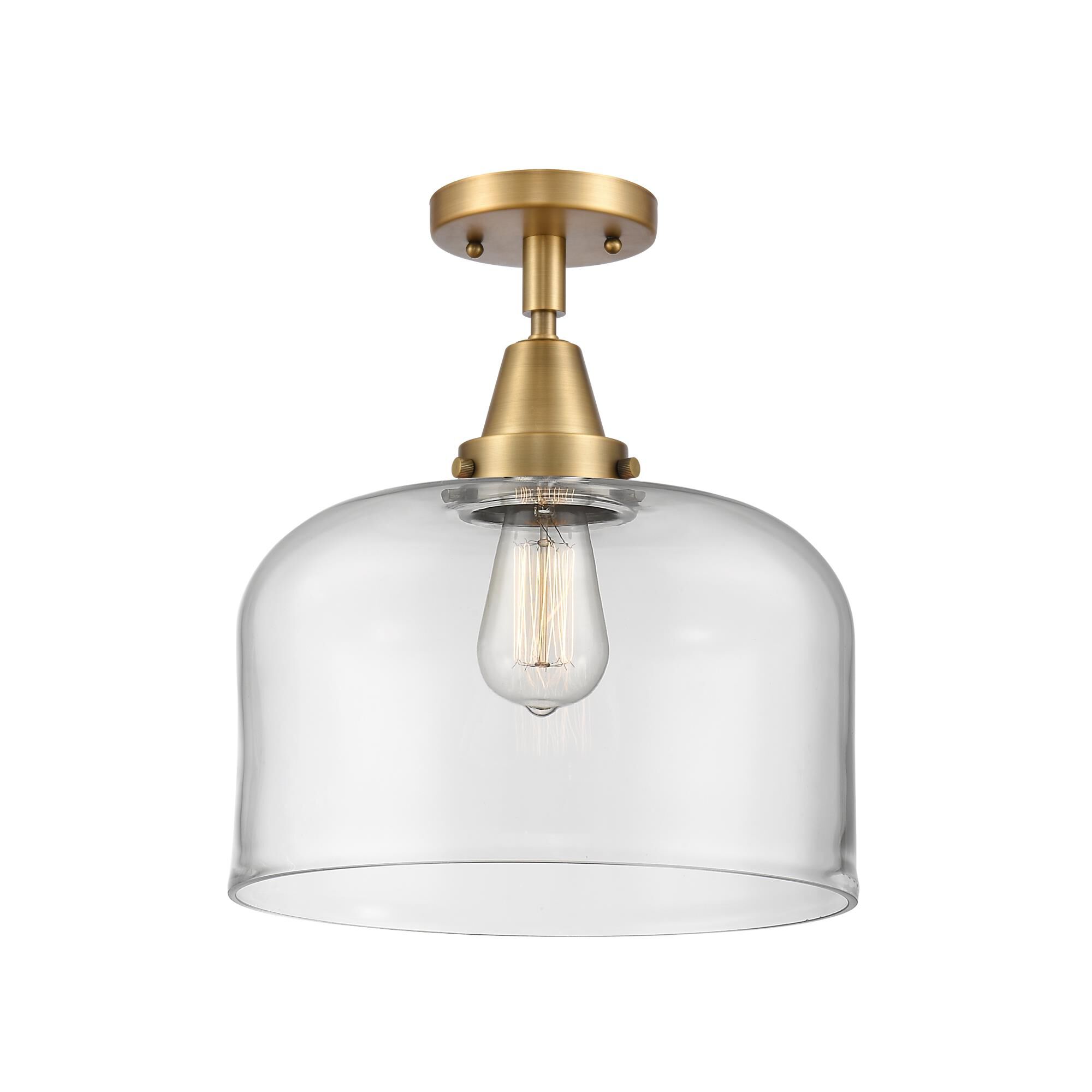 Shown in Brushed Brass finish and Clear X-Large Bell glass