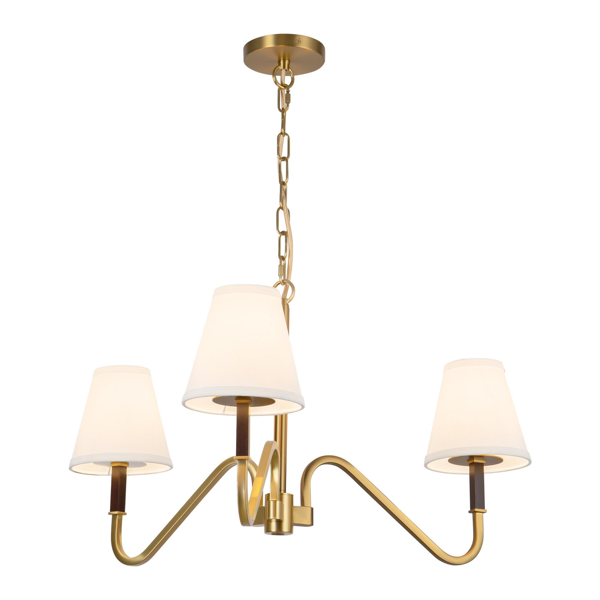 Shown in Brushed Gold finish and White Linen shade