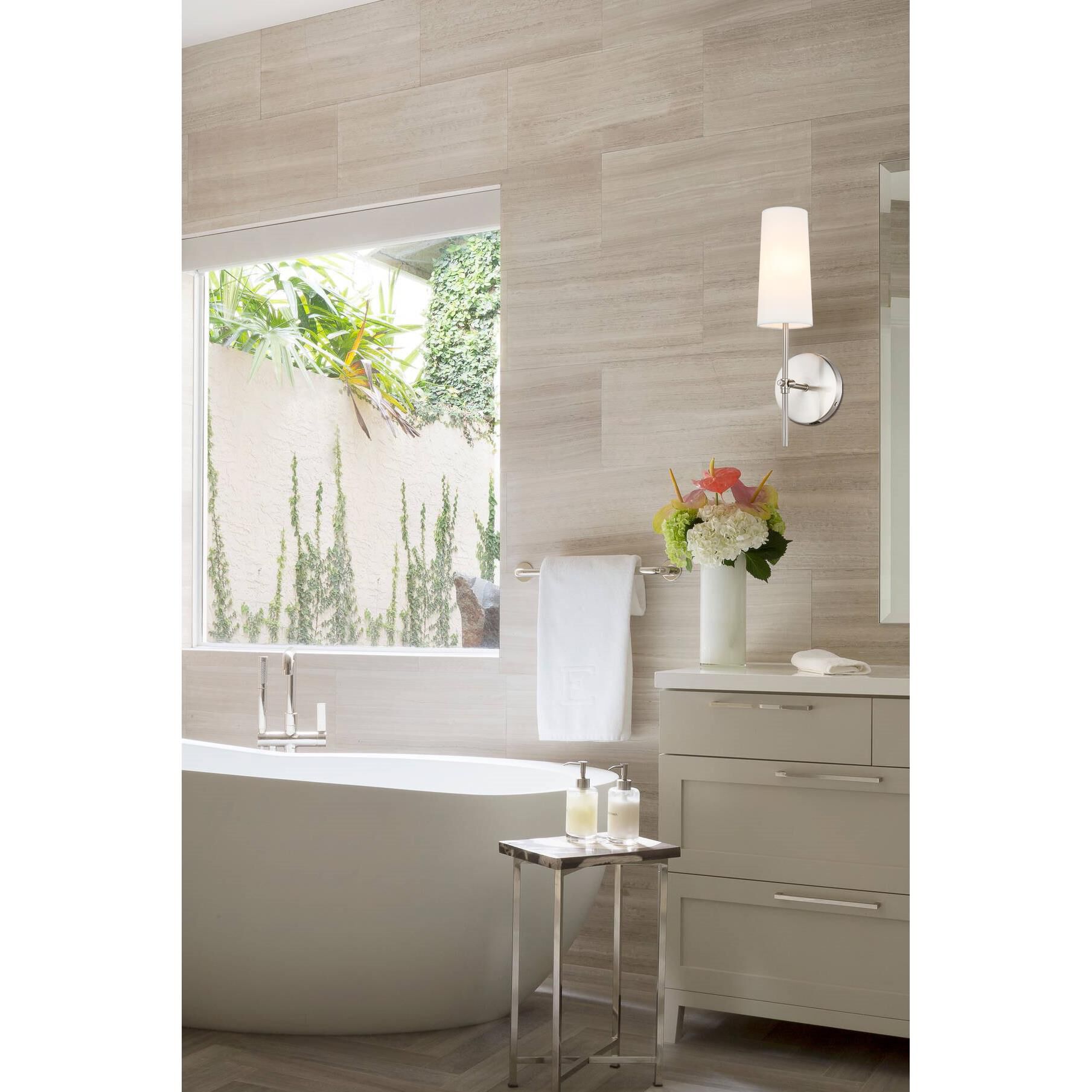 Shown in Burnished Nickel finish and White Fabric shade