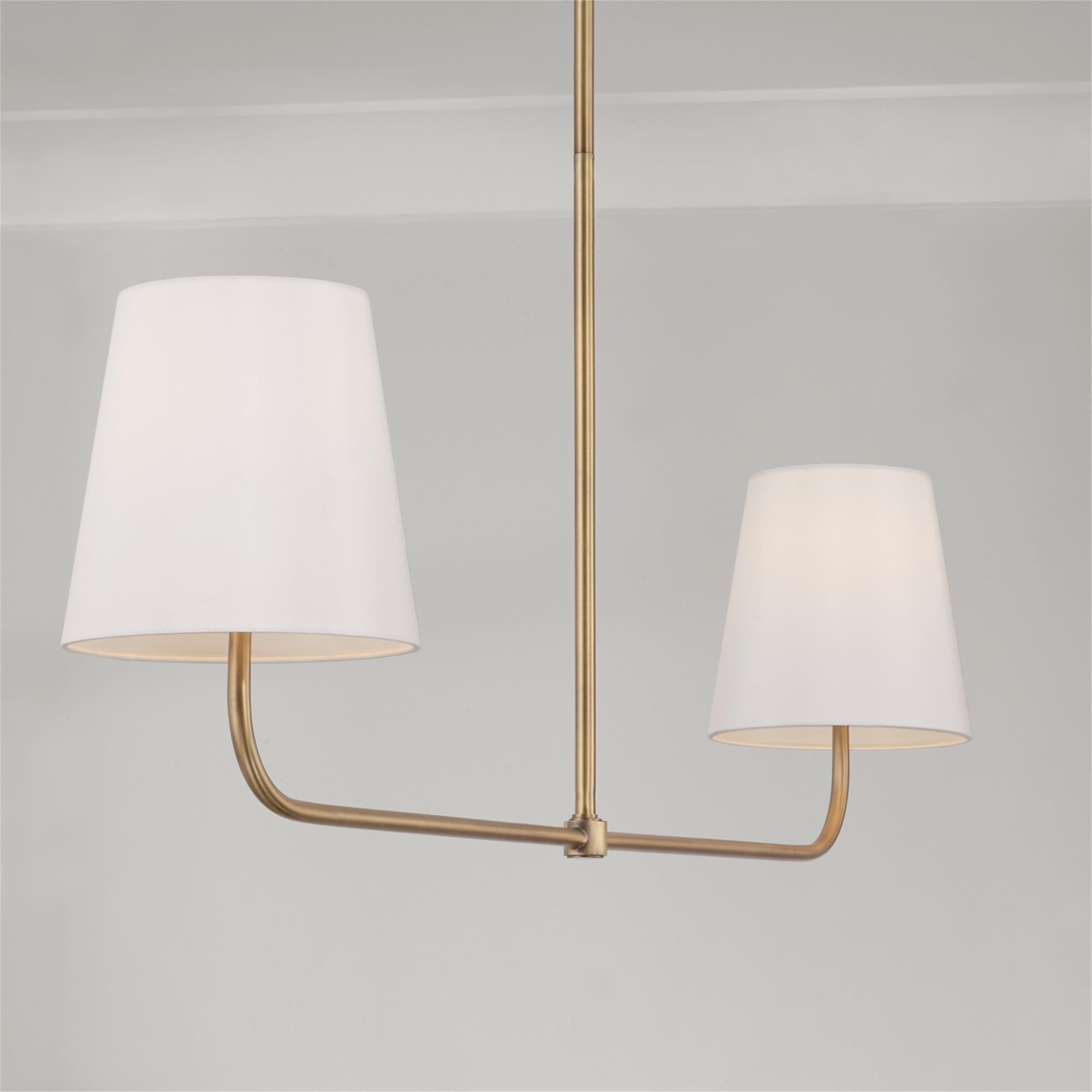 Shown in Aged Brass finish and White Fabric Stay-Straight shade