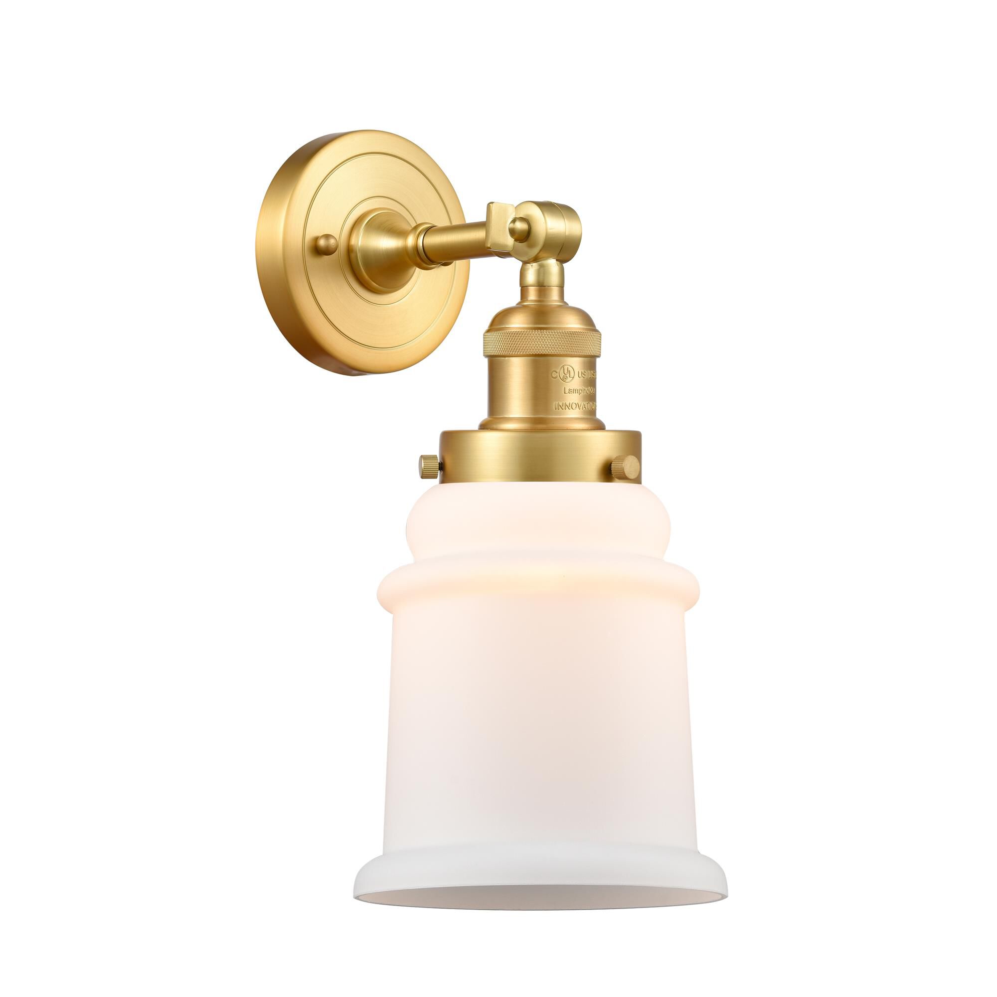 Shown in Satin Gold finish and Matte White Canton glass