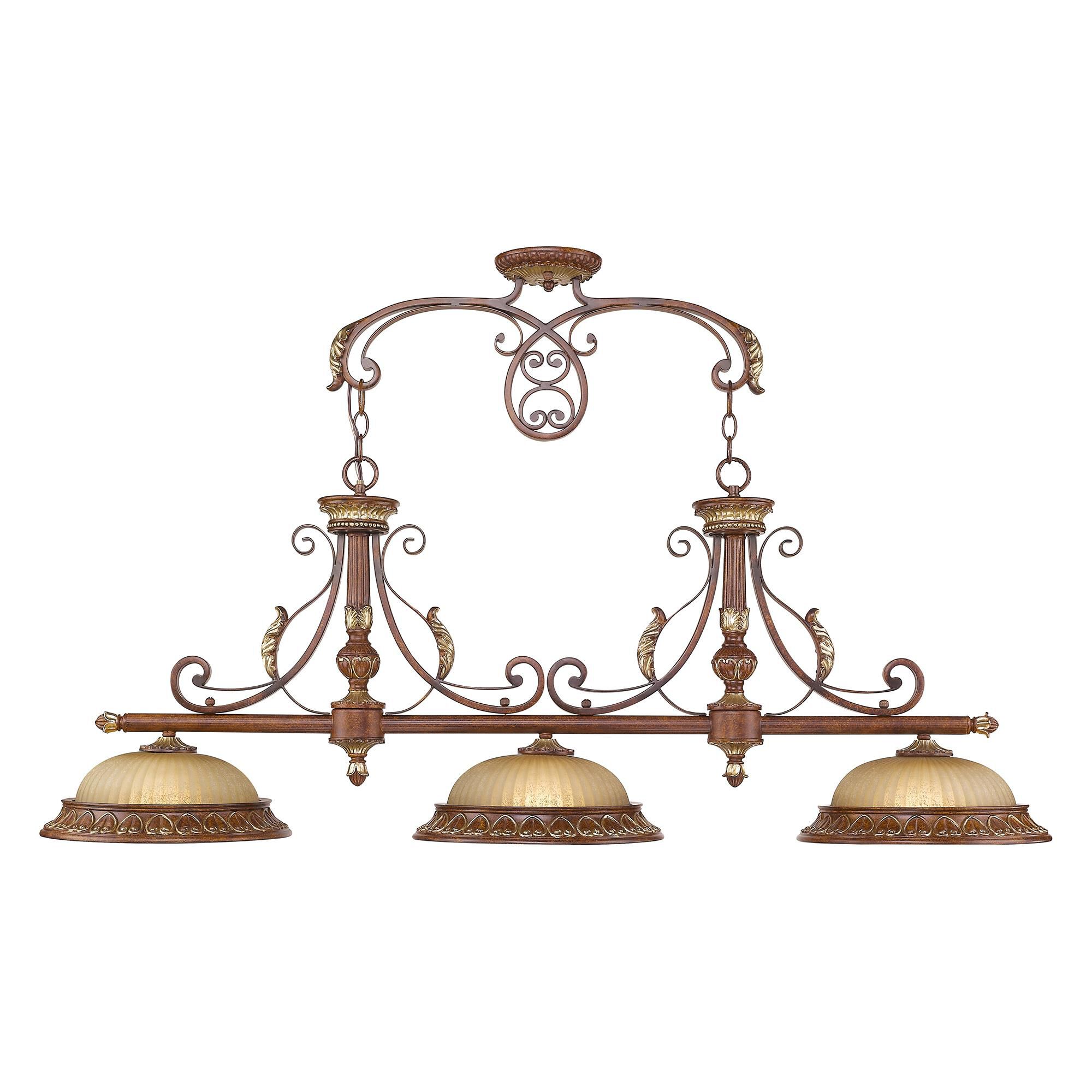 Shown in Verona Bronze-Aged Gold Leaf Accents finish and Rustic Art glass