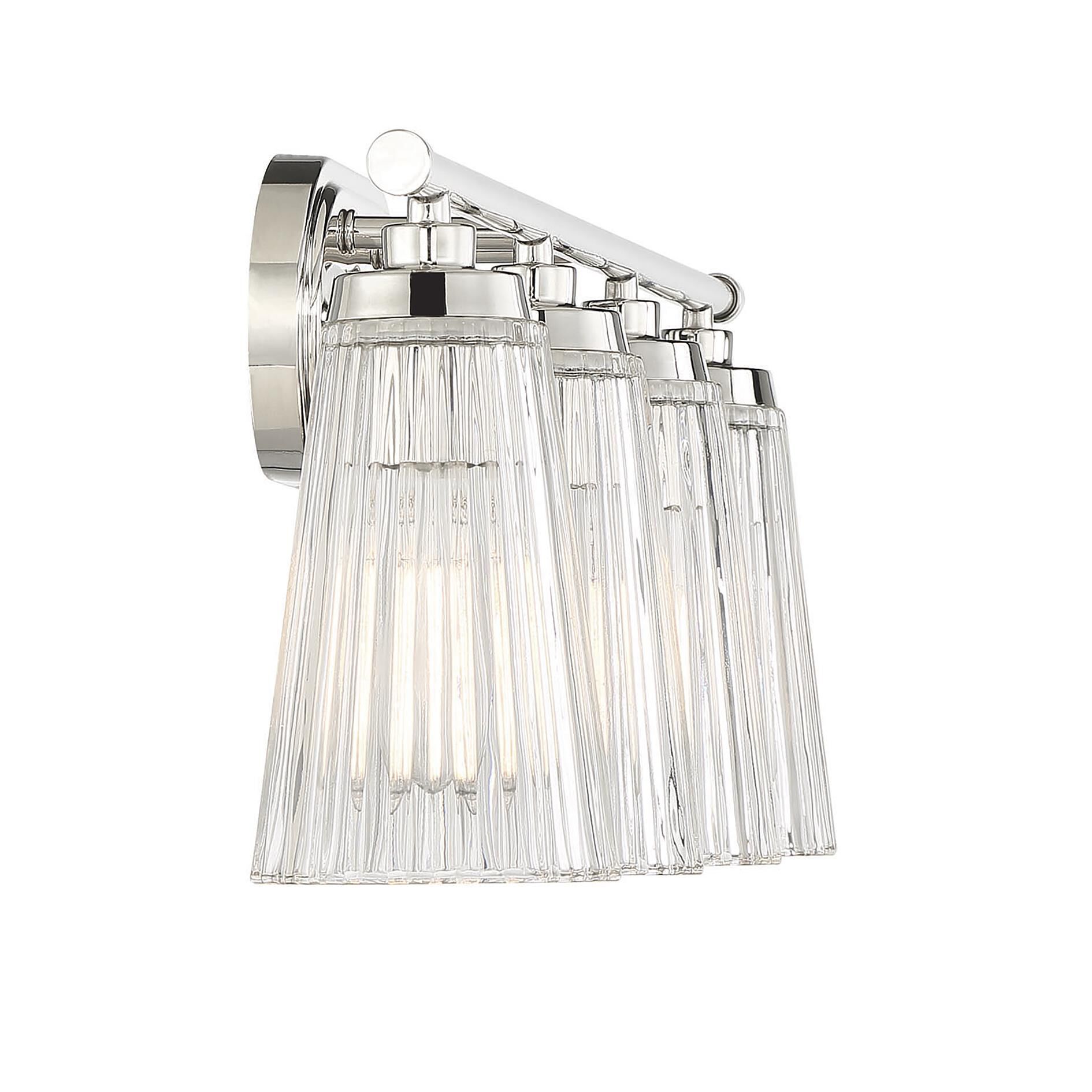 Shown in Polished Nickel finish and Clear Ribbed glass and Glass shade