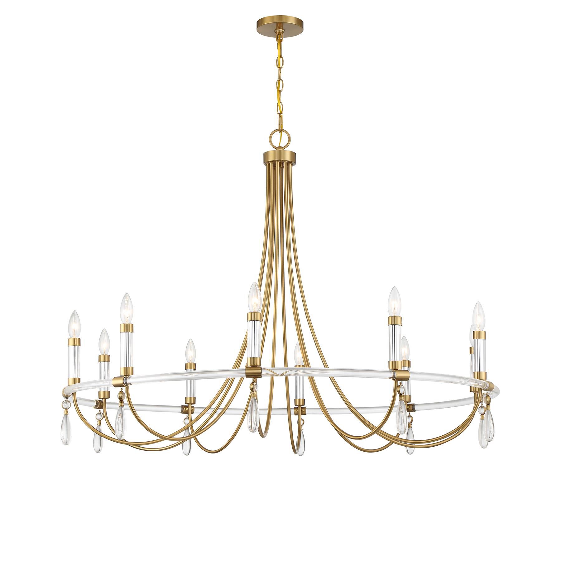 Shown in Warm Brass And Chrome finish and Clear crystal and Clear Acrylic glass