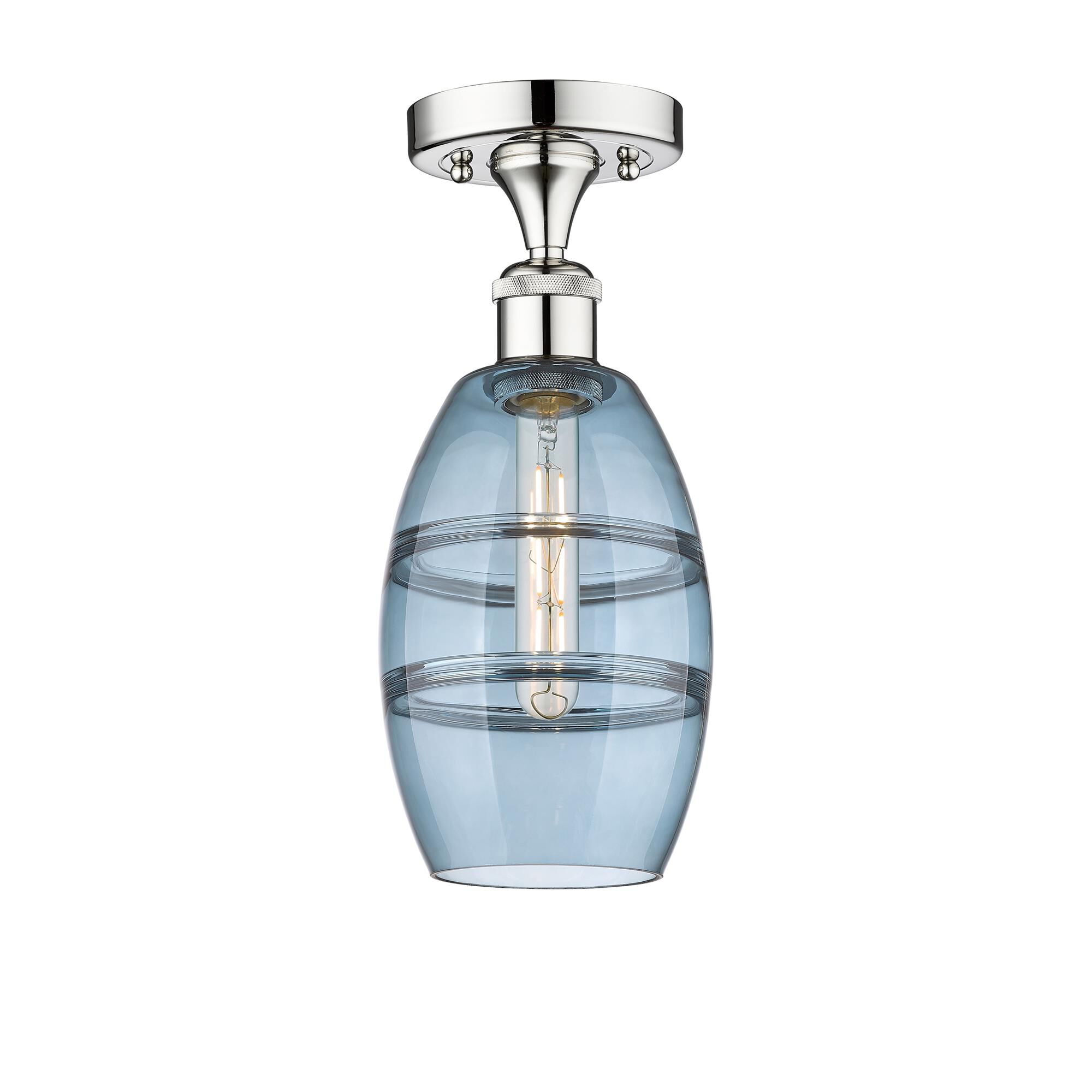 Shown in Polished Chrome finish and Princess Blue glass