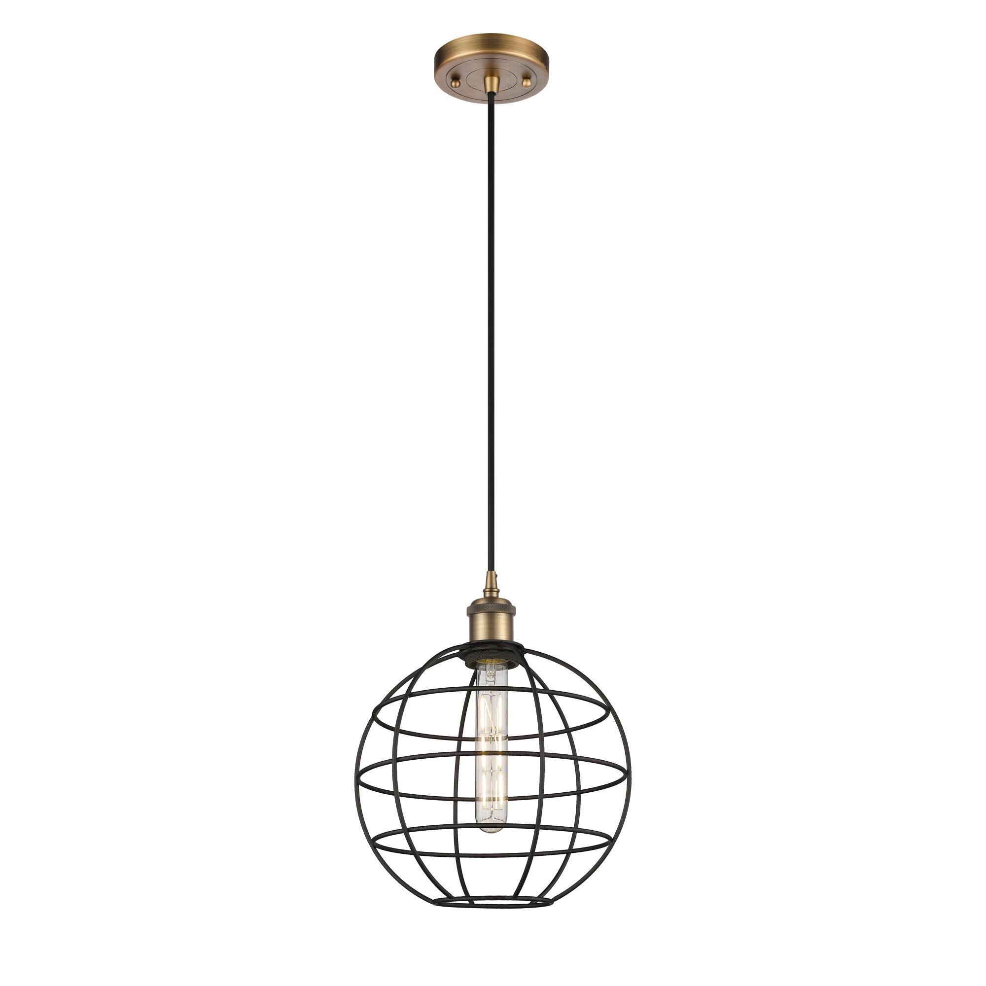 Shown in Brushed Brass finish and Matte Black Steel shade