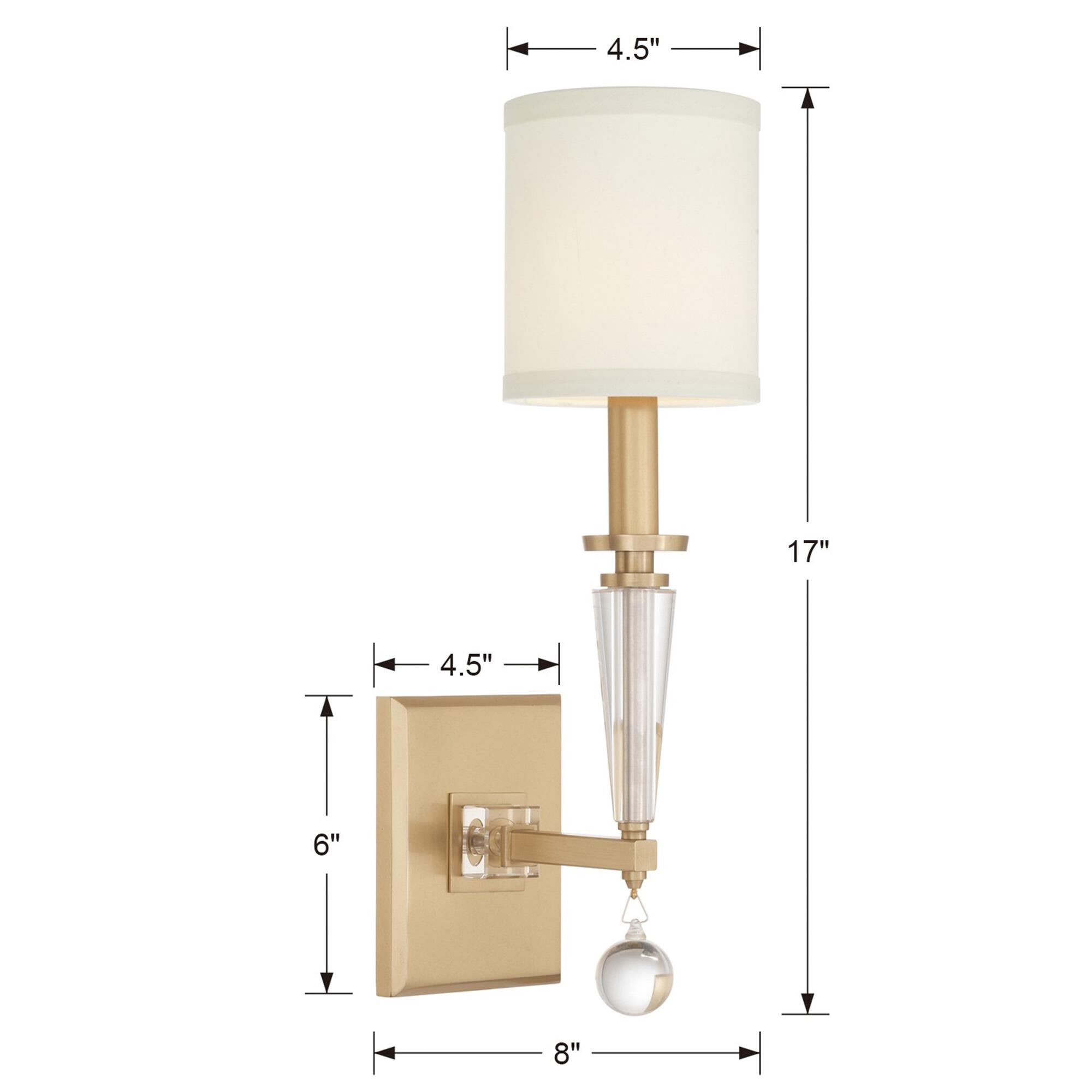Shown in Aged Brass finish and Clear Glass Drops crystal and Silk glass and White shade