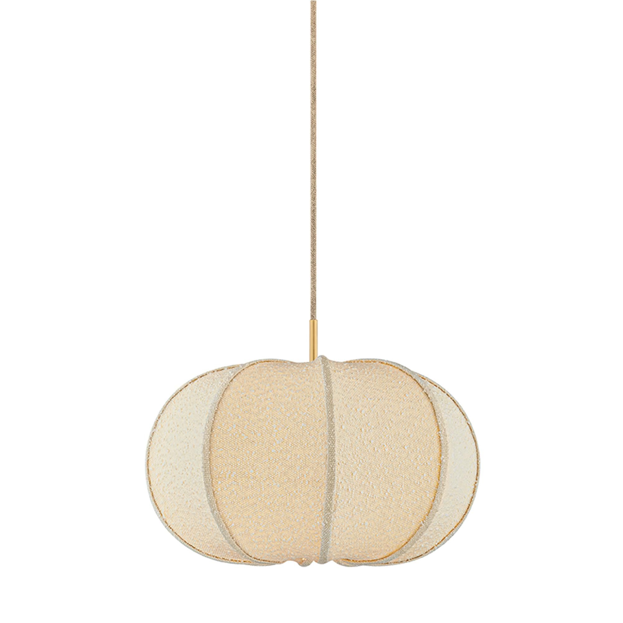 Shown in Aged Brass finish and Textured Linen shade