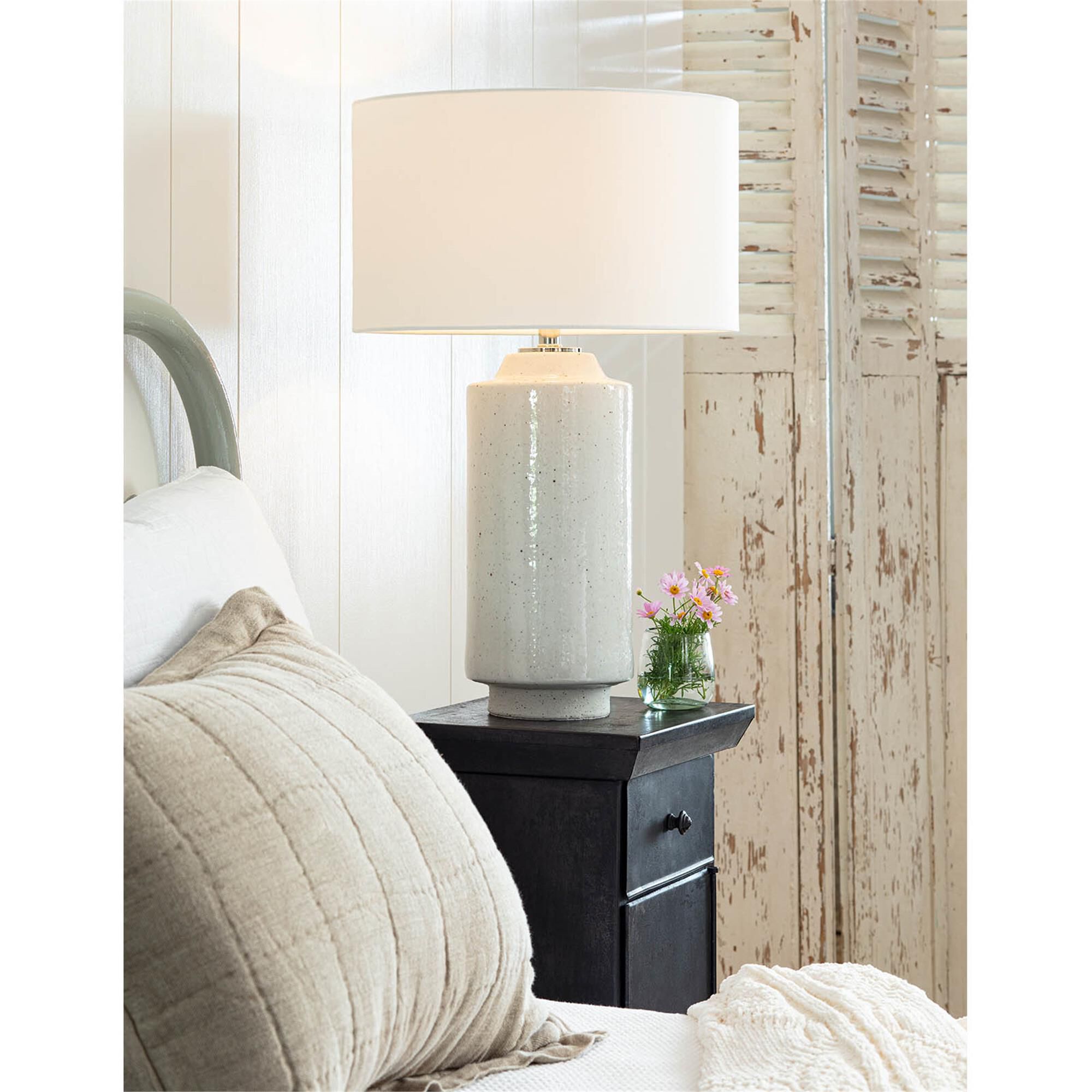Shown in White finish and Linen shade
