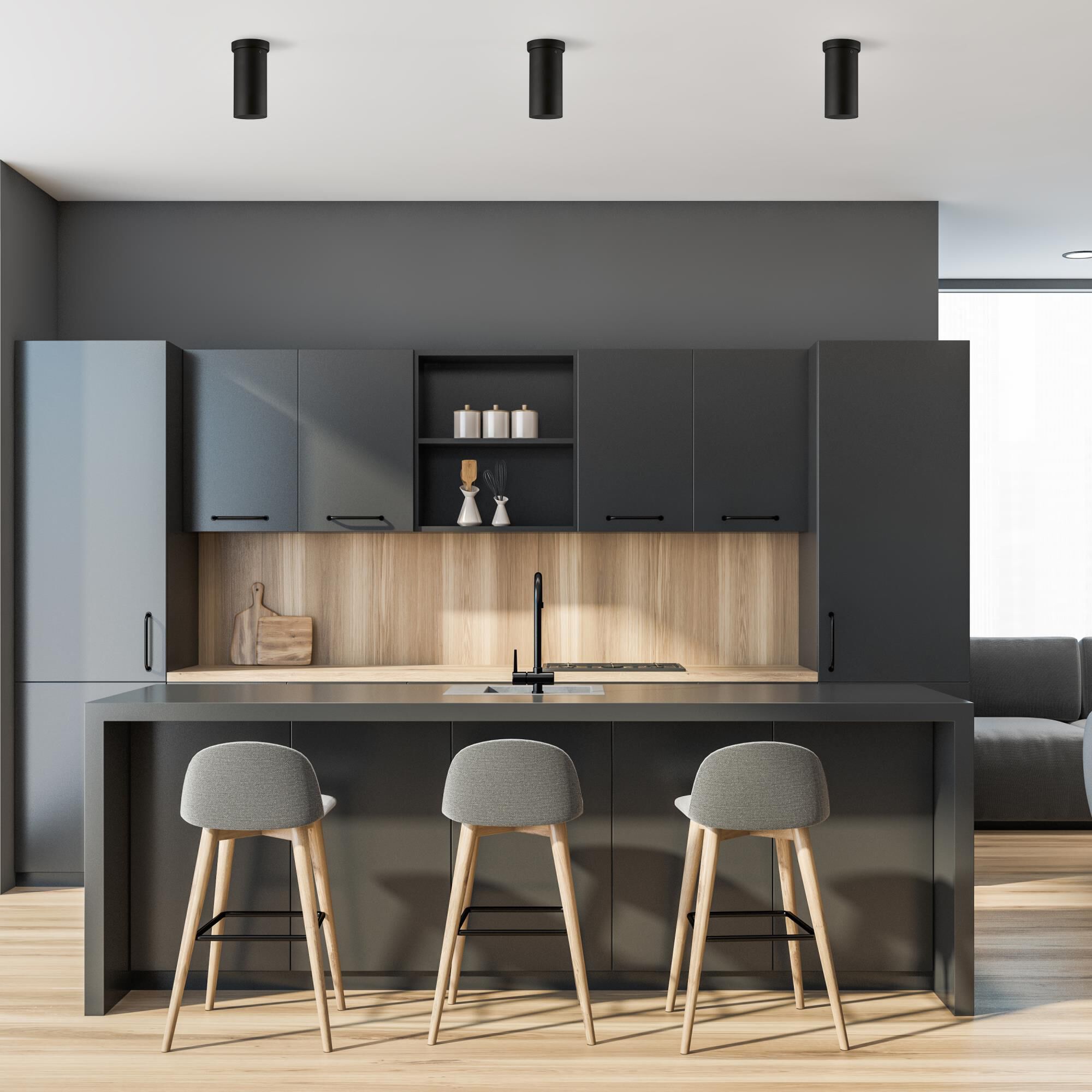 Shown in Matte Black finish and Matte Black shade